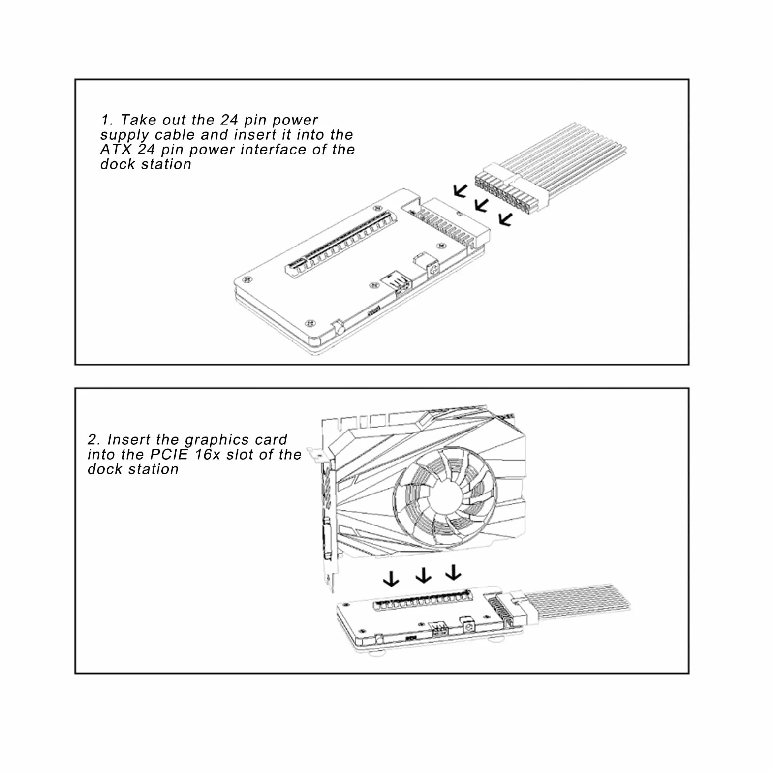 Luocute Stacja Dokująca Karty Graficznej, Zewnętrzna Stacja Dokująca GPU z Gniazdem PCIE 16X Interfejs ATX24Pin Kabel Danych 1 M Wspornik ATX