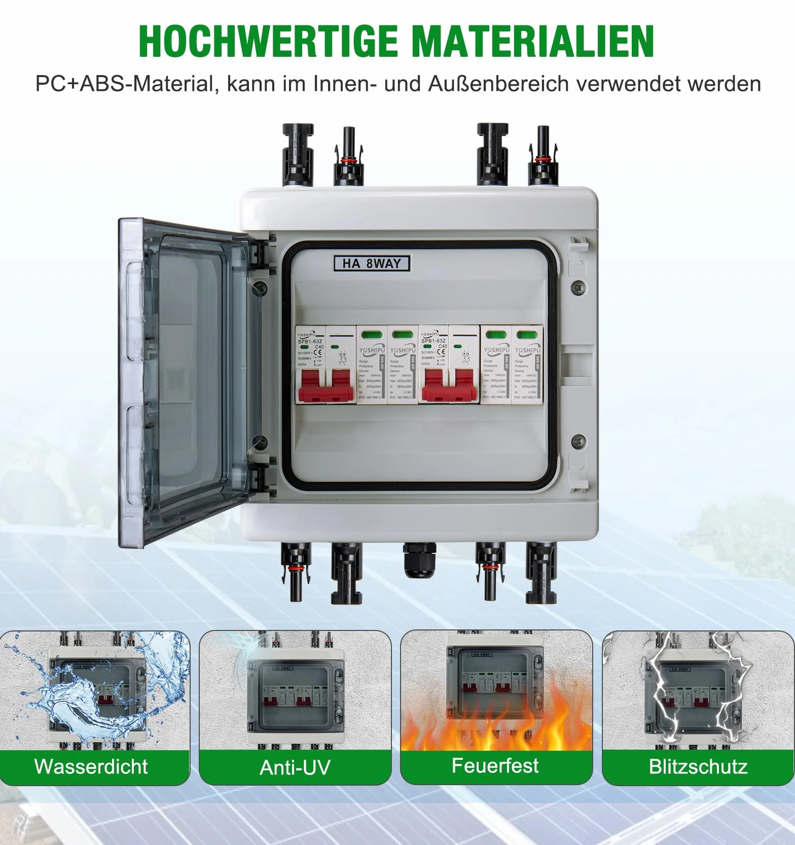 Zabezpieczenie przeciwprzepięciowe PV DC, odłącznik, ochrona odgromowa, 2 struny 1000 V DC 40 A, 20-40 KA, skrzynka przyłączeniowa generatora, IP65, wodoszczelna, solarna skrzynka przyłączeniowa do
