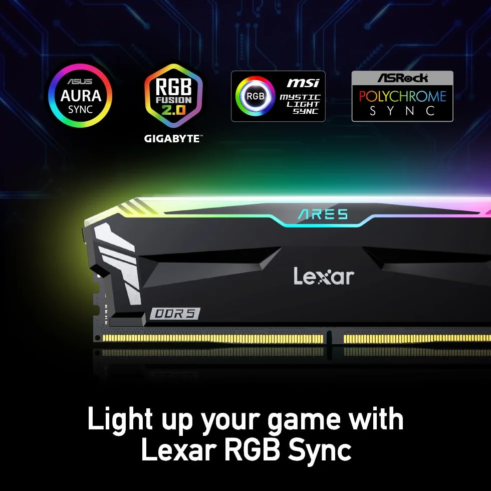 DDR5 32GB KIT 2x16GB PC 6800 Lexar ARES RGB CL34 with heatsink schwarz LD5U16G68C34LA-RGD