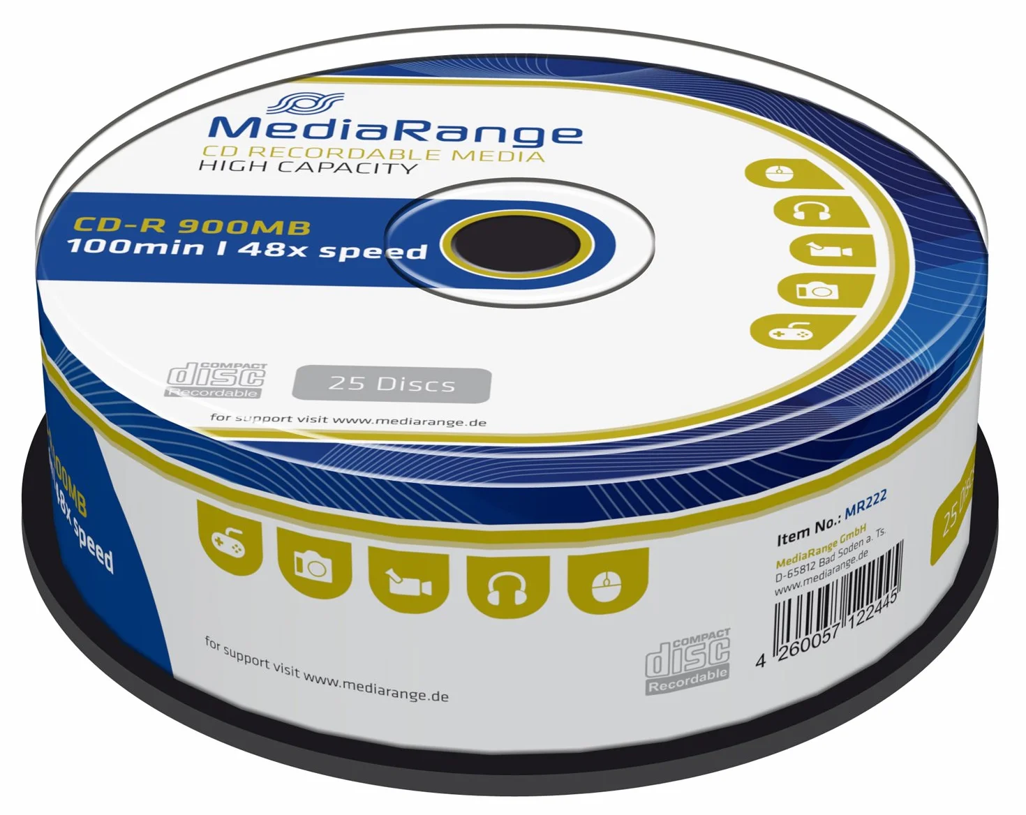 MediaRange CD-R 900 MB|100 min 48-krotna prędkość zapisu, pudełko na ciasto 25 szt