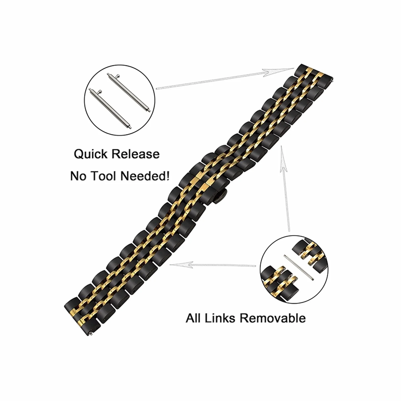 Pasek obserwacyjny odpowiedni do inteligentnej metalowej opaski, 20 mm, wymiennego paska ze stali nierdzewnej 22 mm