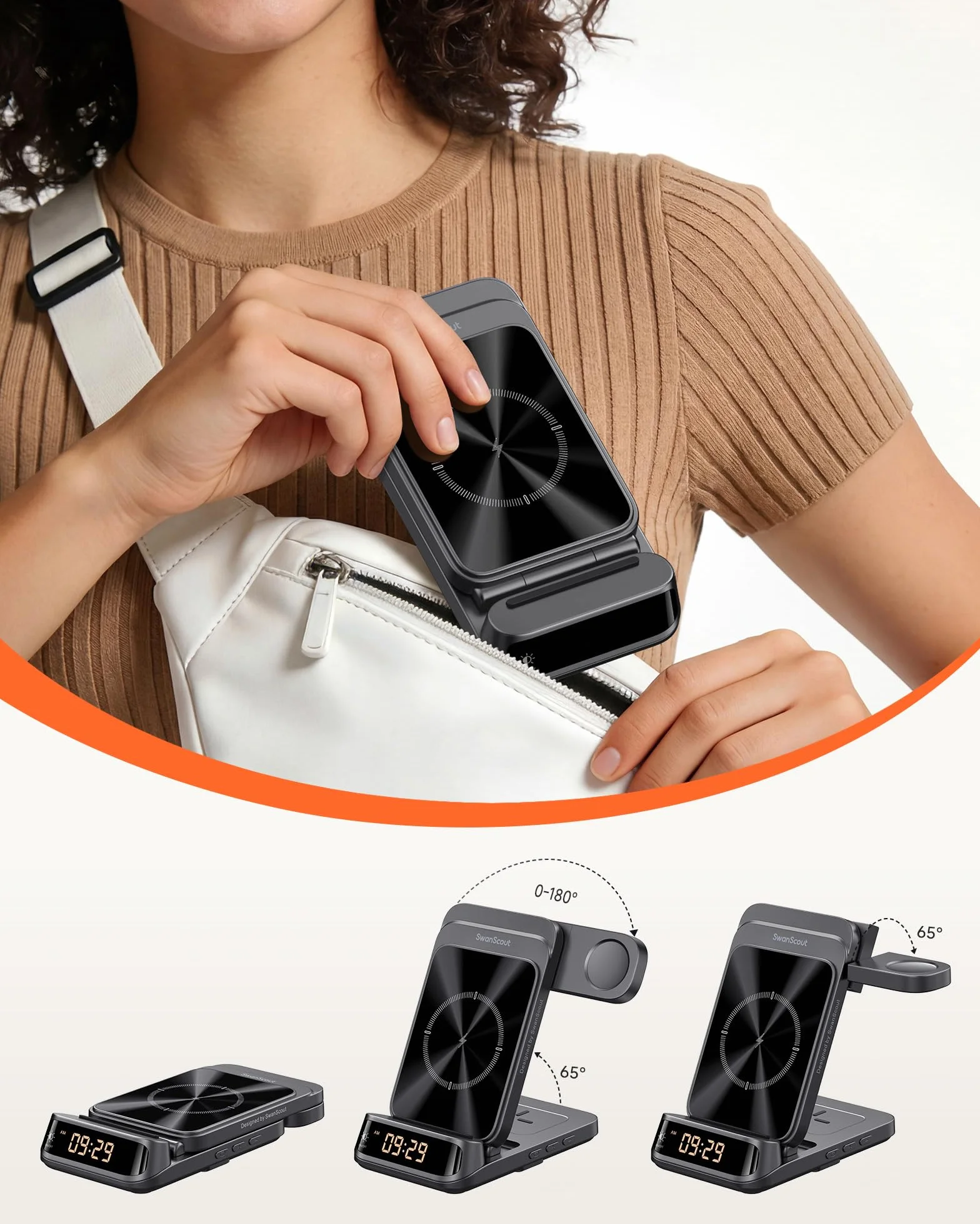SwanScout Indukcyjna stacja ładująca, bezprzewodowa ładowarka do Samsung Galaxy S25 Ultra/S25+/S25/S24/S23/S22/S21, do Galaxy Watch Ultra/8/8 Classic/7/6/5/4, SwanScout 708S (bez adaptera) (czarna)