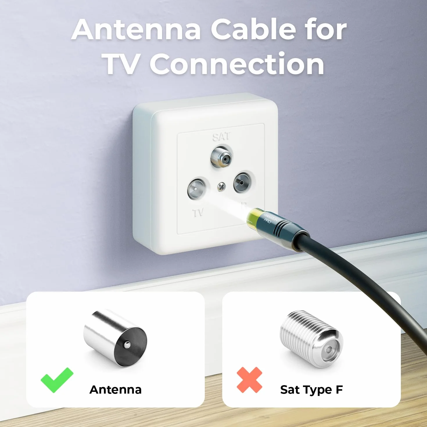 deleyCON 2m 4K TV Kabel Antenowy Koncentryczny Kabel TV HDTV FULL HD - Wtyk IEC na Gniazdo IEC - Metalowe Wtyki - Analogowy Cyfrowy - Czarny