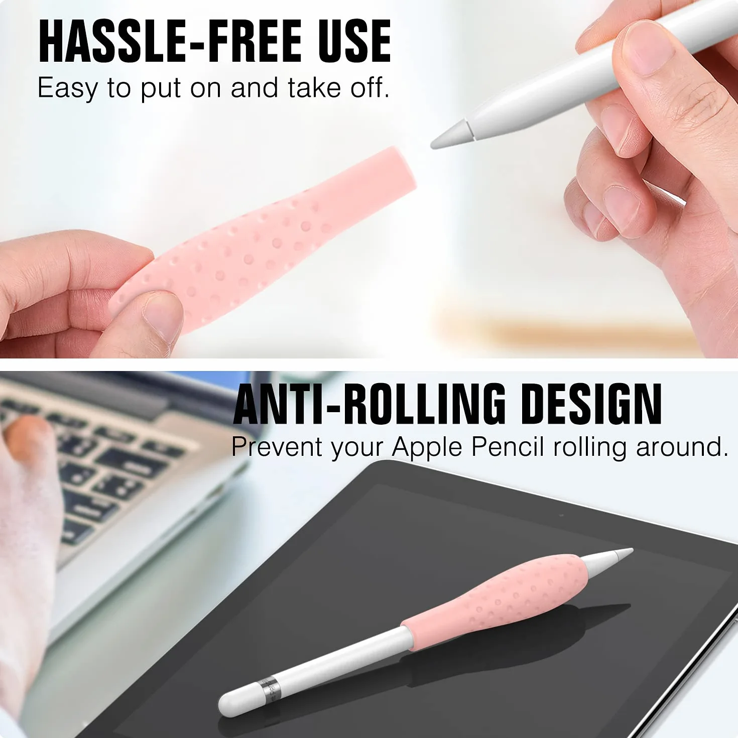 MoKo Silicone Grip Holder Ergo Protective Case for Apple Pencil 1st 2nd Generation, 4 Pack, Gray Pink