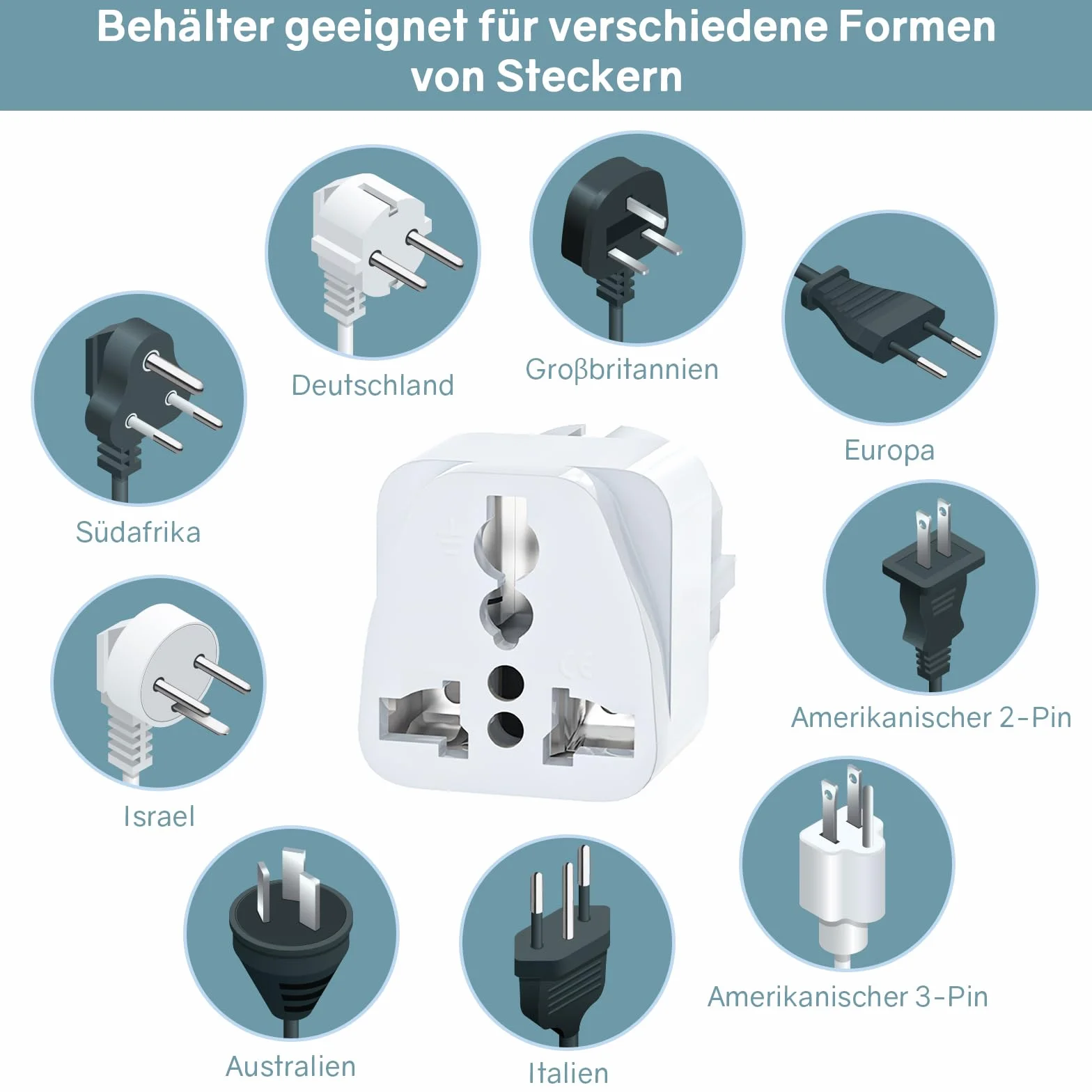 VIEVRE 4 adaptery podróżne, adapter Chiny wtyczka Niemiec, uniwersalny adapter UE do USA, UK, Tajlandii, Szwajcarii, Chin, Włoch, itd., biały