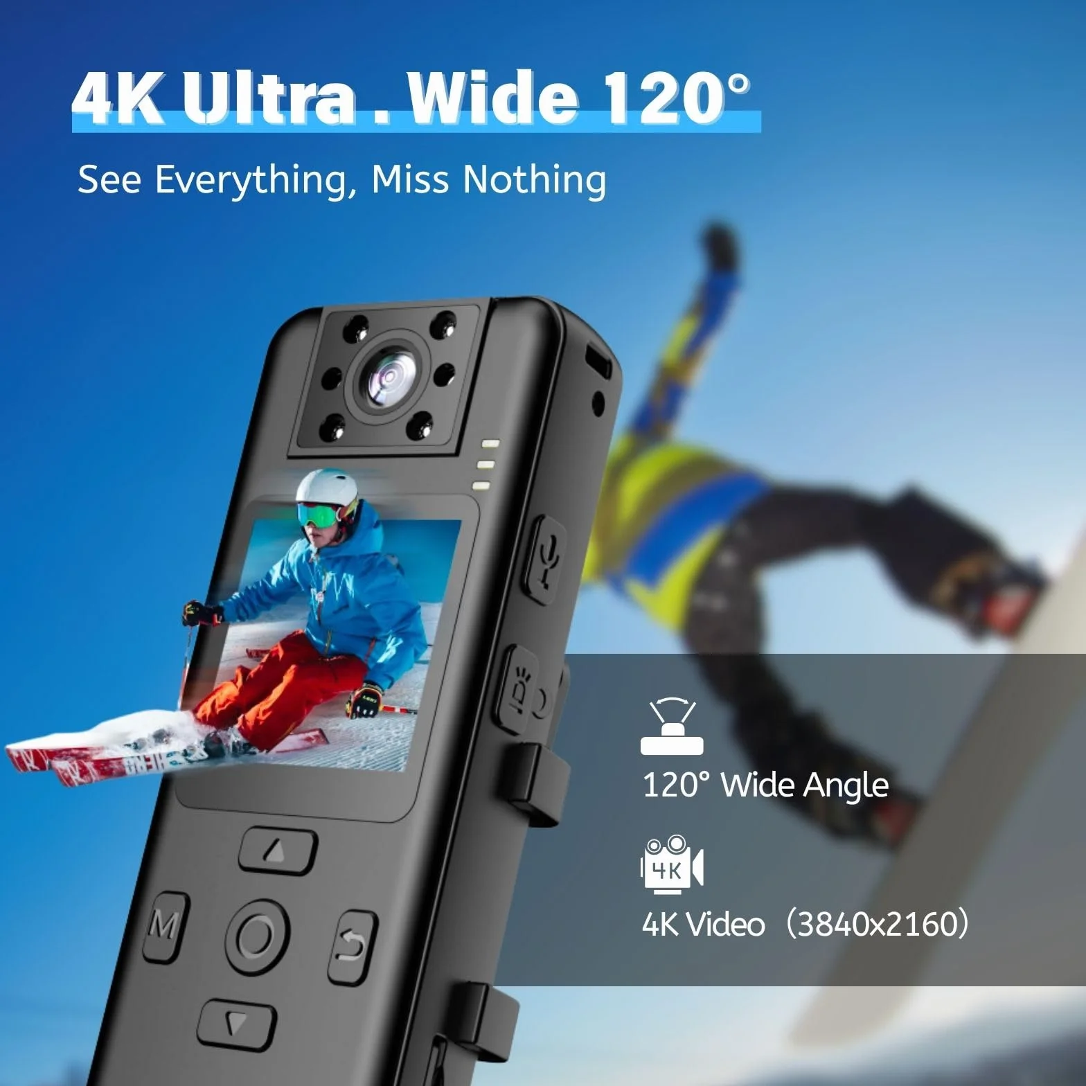 Kamera Bodycam 4K 4K 128 GB z obrotową soczewką 180°, kamera sportowa z akumulatorem 6 godzin, noktowizor, przenośna kamera dla zwierząt domowych, do biura, do pracy w zakresie bezpieczeństwa