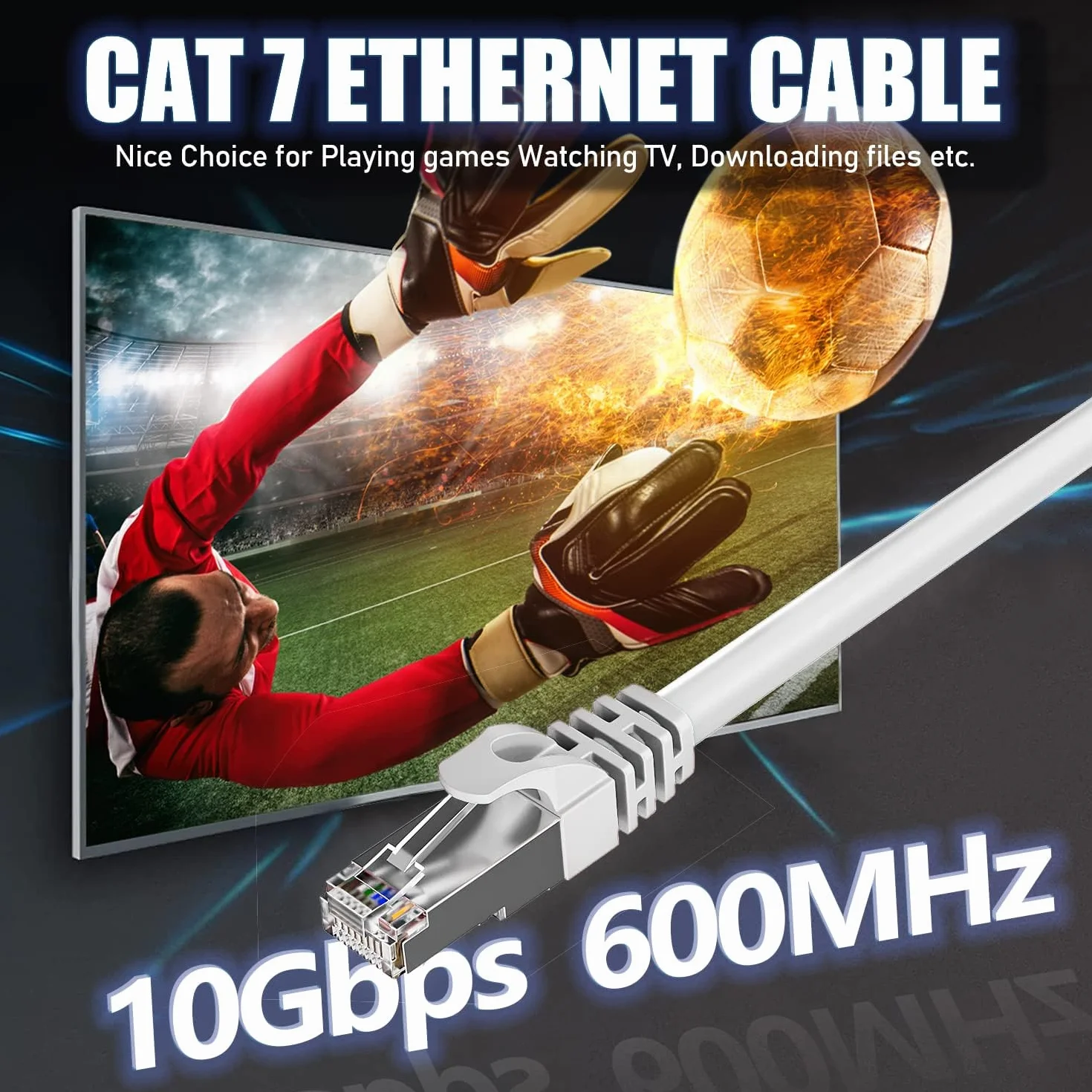 Ethernet Kabel 12m Cat7, Lan Cable Sieciowy Biały Internetowy Szybki 600MHz 10Gbps 24AWG Wifi S/FTP Ekranowany Patch RJ45 Zewnętrzny Wlan