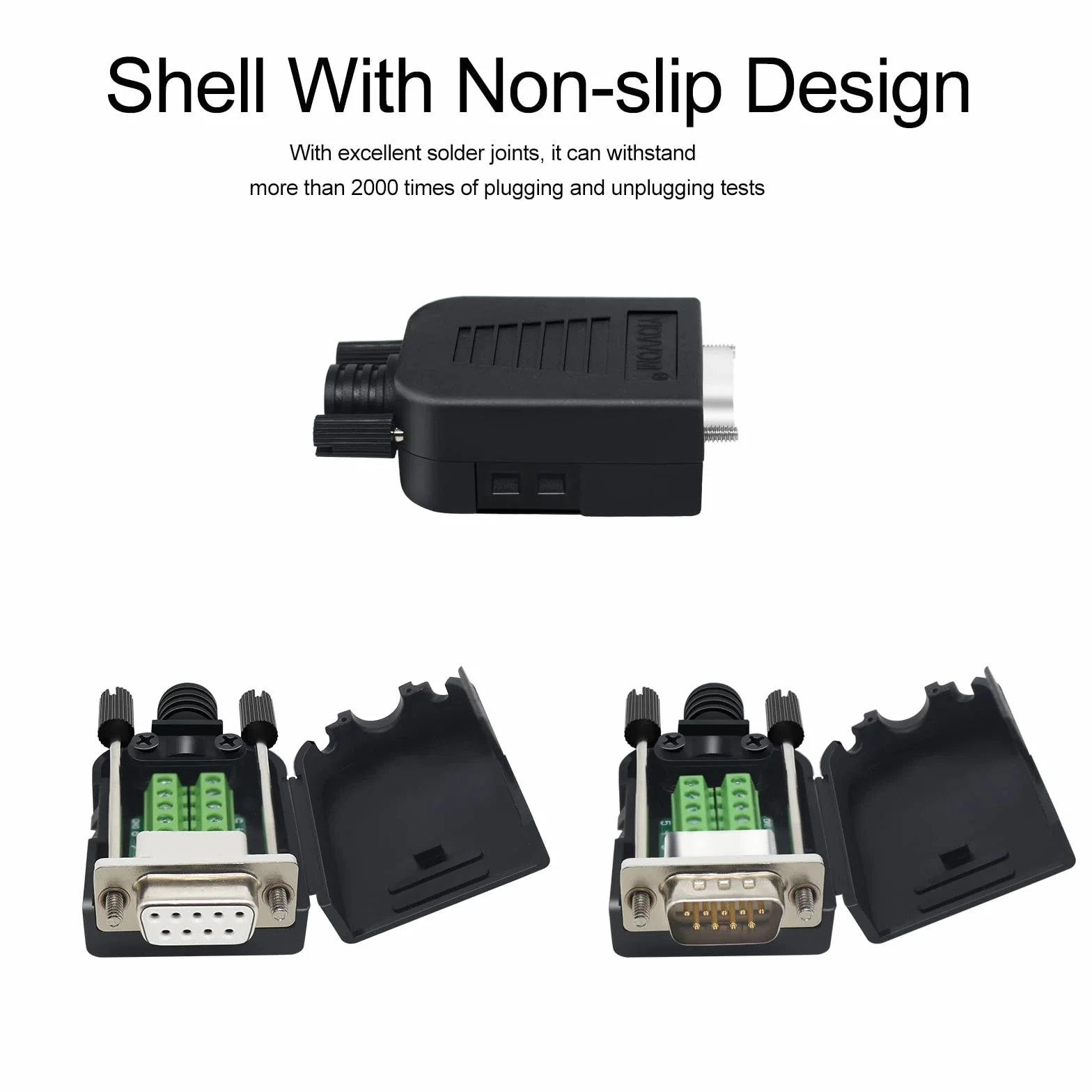 DB9 Breakout Connector, DB9 Solderless RS232 D-SUB żeńskie adaptery szeregowe 9-pinowy port biały adapter do modułu sygnałowego złącza zaciskowego z obudową i nakrętką