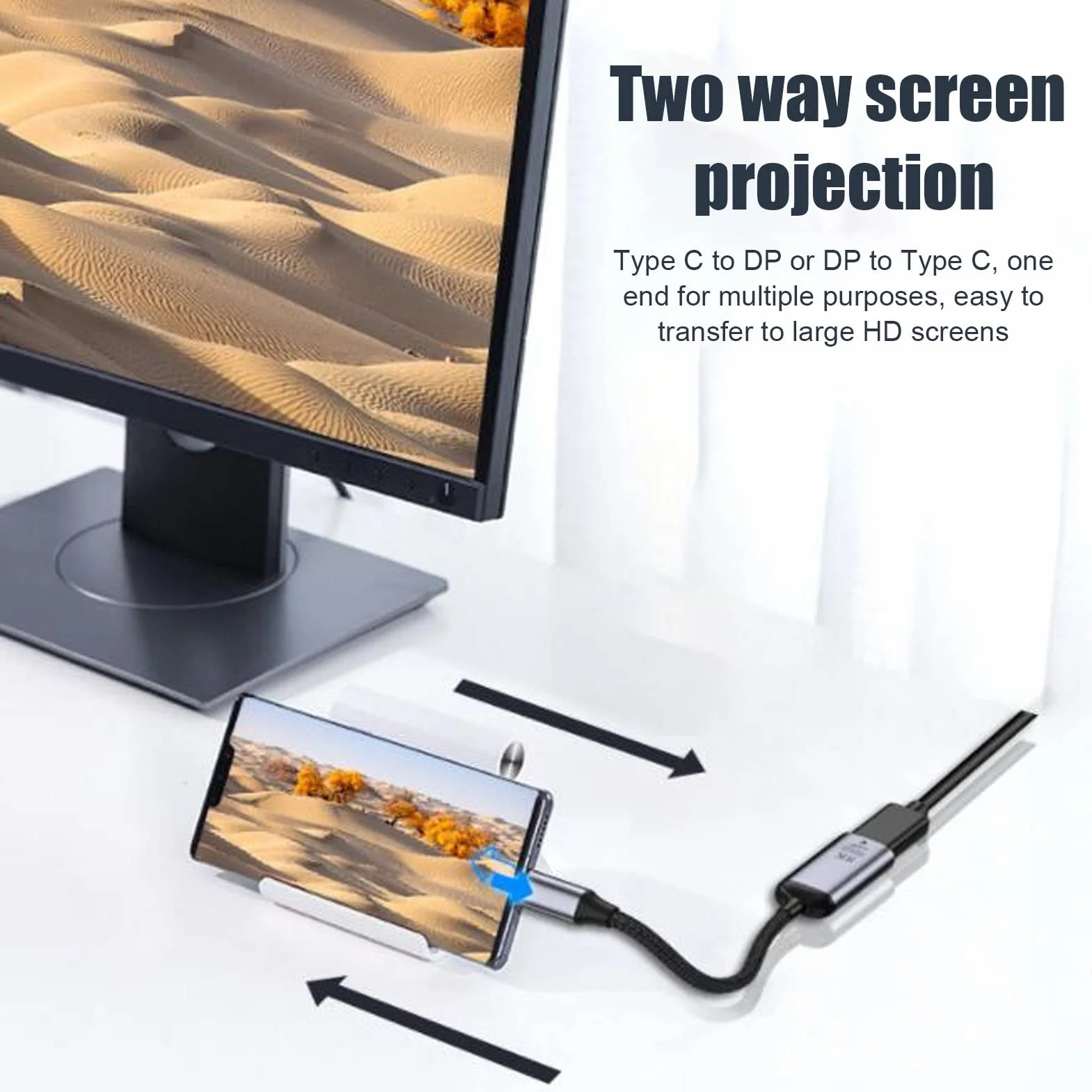 Adapter USB C na DisplayPort, Konwerter 8K 30Hz 4K 144Hz HDR Typu C na DP 1.4 do Domowego Biura, Projektor