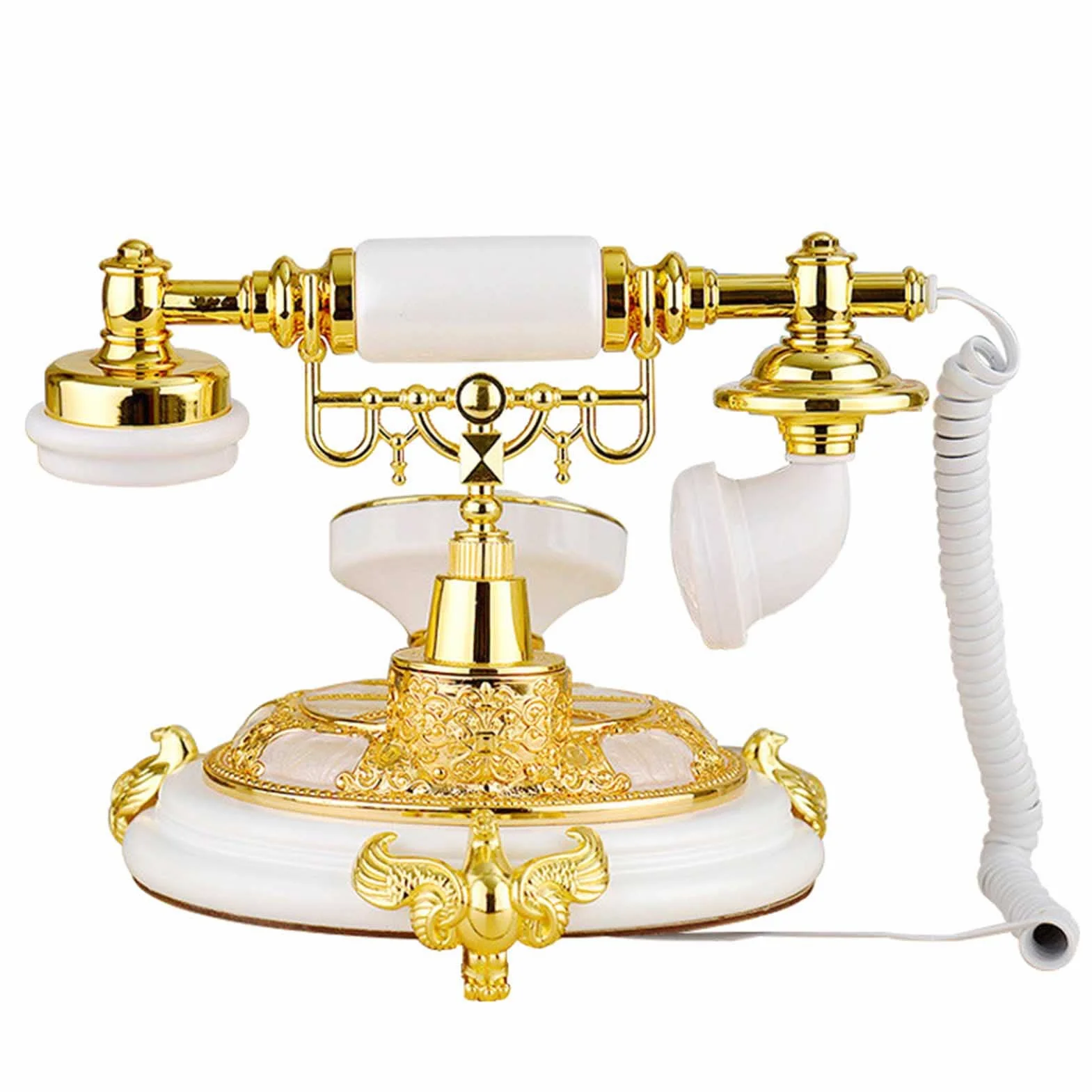 Antyczny telefon, telefon stacjonarny w stylu retro, przewodowy telefon stacjonarny w stylu vintage z identyfikatorem dzwoniącego i przyciskami do wystroju biura hotelowego