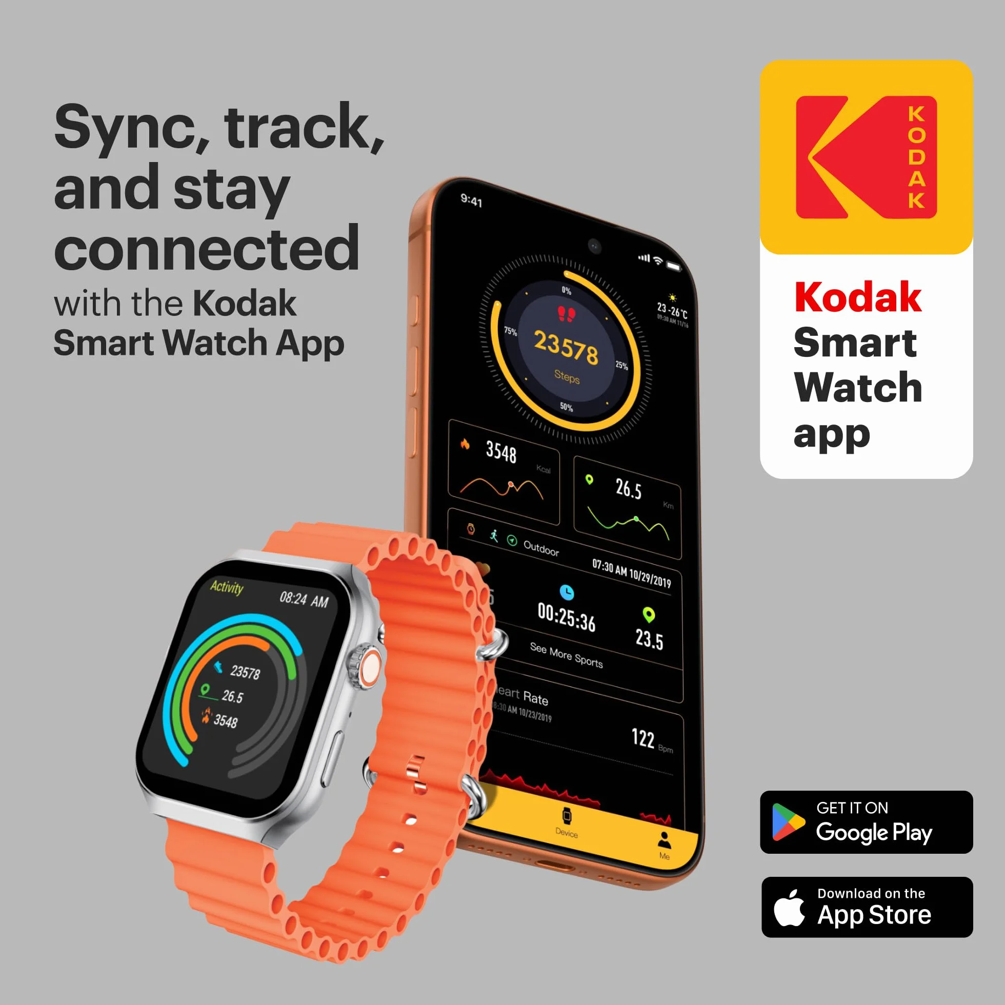 KODAK SW-7210 - Inteligentny zegarek - ekran 51 mm HD - Połączenia Bluetooth i asystent głosowy - tętno, SpO2, stres - 100+ trybów sportowych - GPS - 5 dni pracy na baterii - bezprzewodowe ładowanie