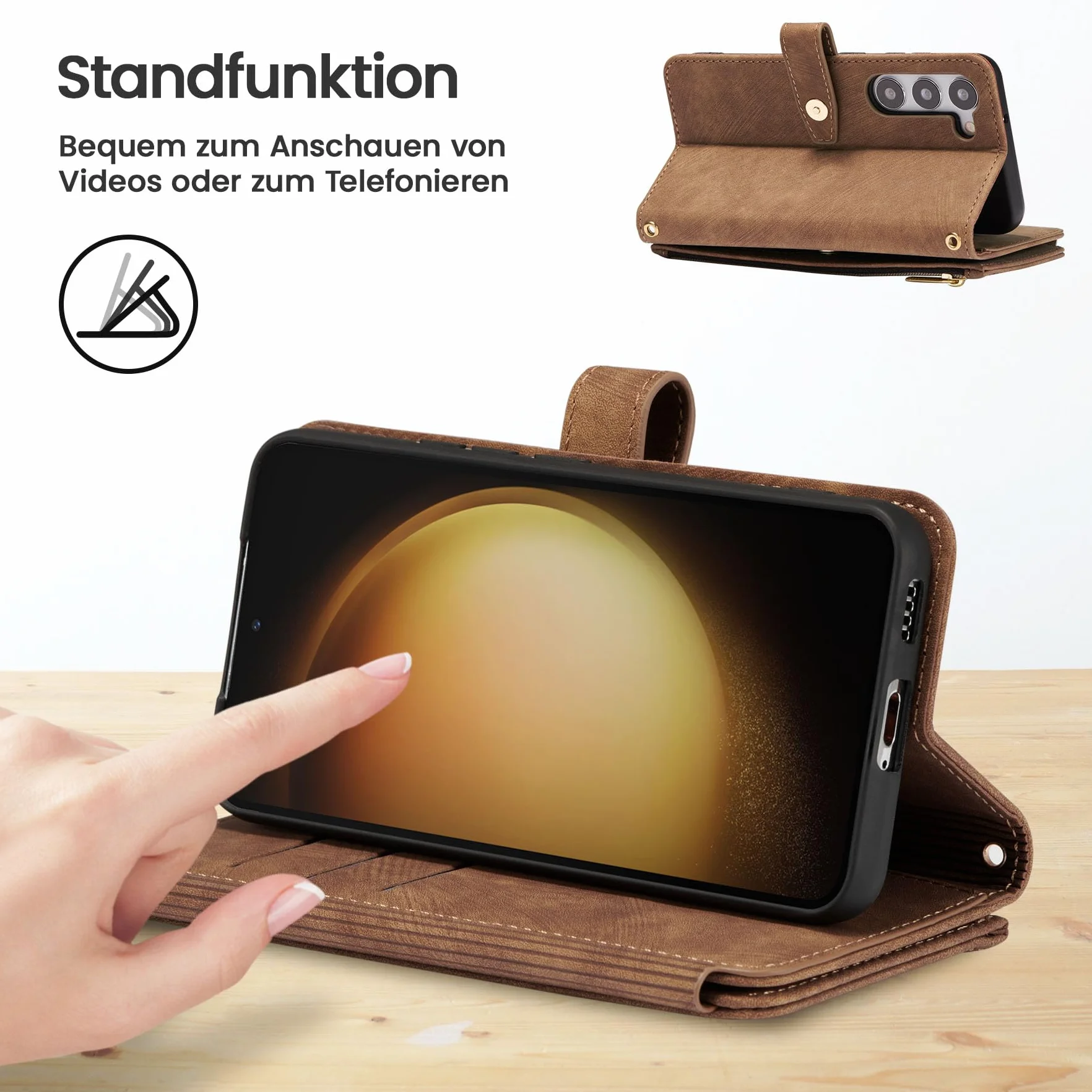 ZCDAYE Etui do Samsung Galaxy S24 z paskiem na telefon komórkowy, skórzane etui na telefon komórkowy Samsung S24, etui na telefon komórkowy z przegródkami na karty, damskie etui z klapką do