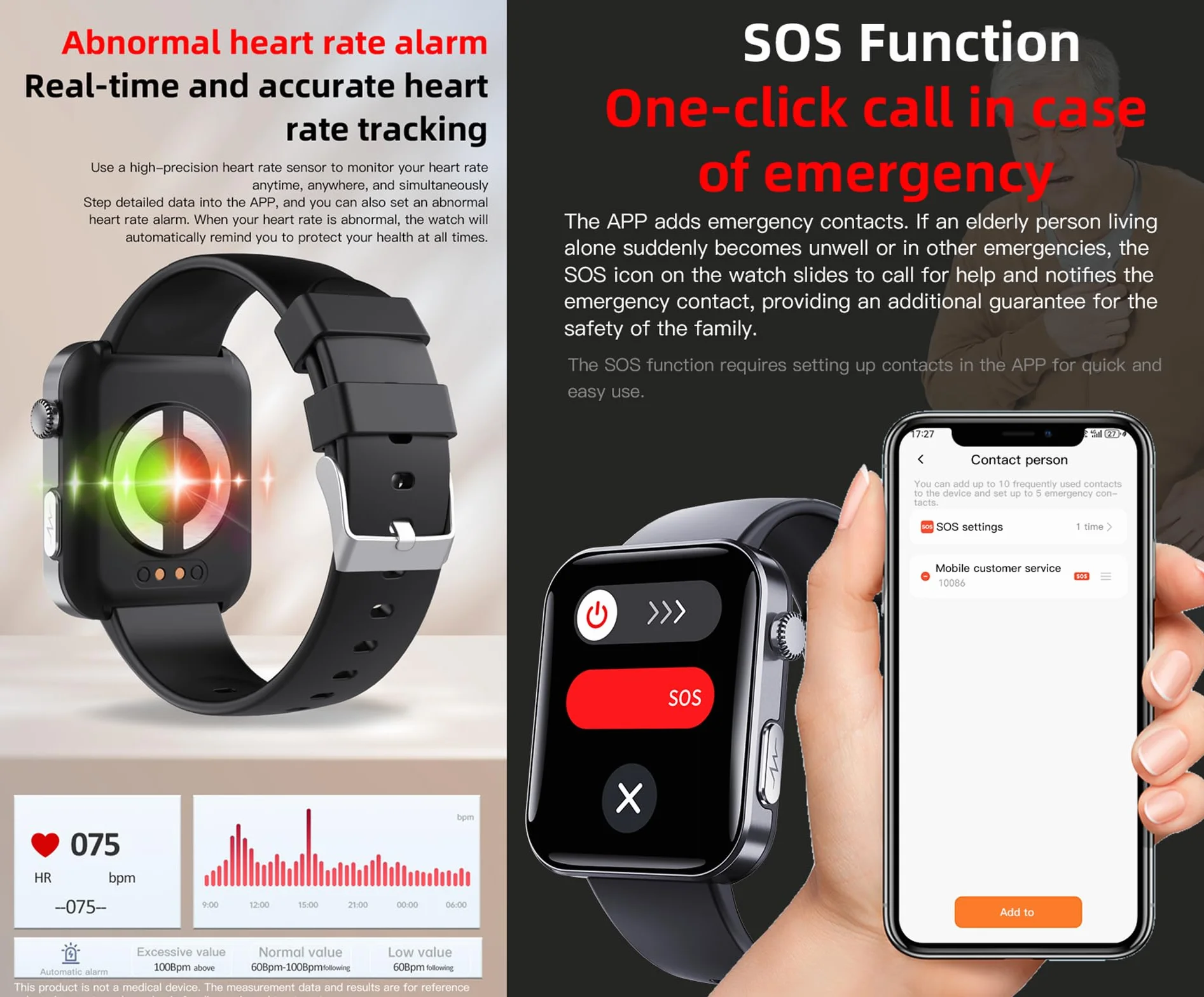 Zegarek do inteligentnego zarządzania zdrowiem F300, ekran HD 2,10 cala, z EKG, BMI, HRV, monitorowanie innych danych. Inteligentny zegarek do zarządzania z funkcją SOS jednym kliknięciem, dla