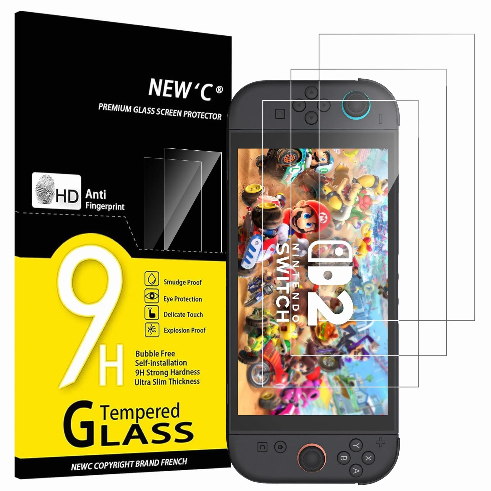 NEW'C Pakiet 3 Szkło Hartowane Kompatybilne z Nintendo Switch 2 Folia Ochronna na Ekran Przyjazne Etui Odporne na Zarysowania