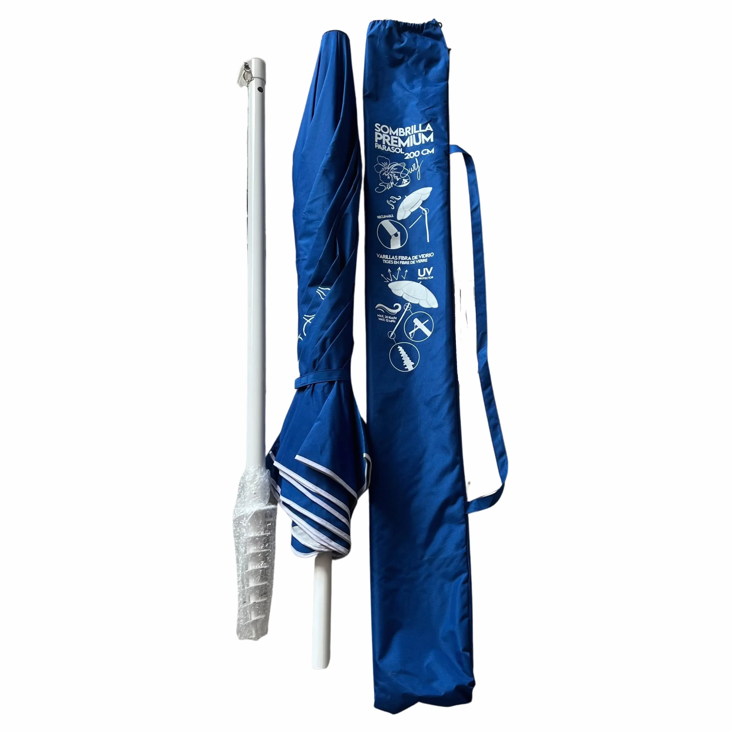 SUN & SURF Parasol plażowy PREMIUM z wentylacją 180 cm nachylona końcówka TWISTER i podwójne uszczelnienie UPF 50+ UV