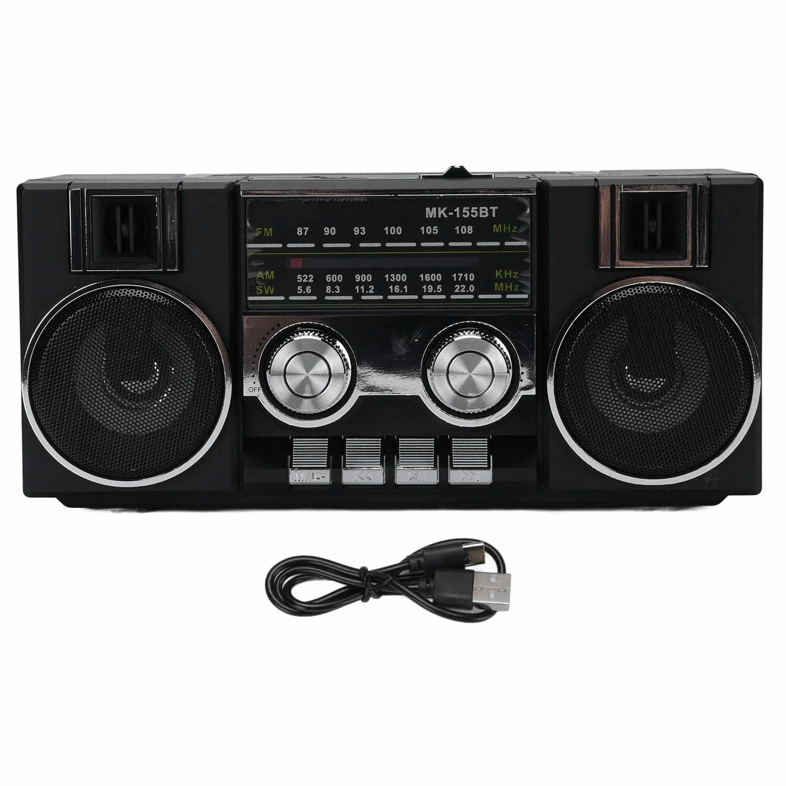 Przenośne AM FM SW Radio, Radio Zasilane baterią z Głośnikiem Bluetooth, Granie Karty Pamięci/USB dla Seniorów (BLACK)