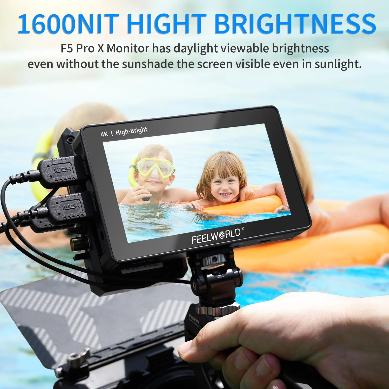 FEELWORLD F5 PRO X 1600 nits kamera monitor, 5,5 cala HDR IPS Field DSLR 1920 x 1080FHD ekran dotykowy z baterią 2800 mAh i etui, 4K 60 Hz HDMI 3D LUT Waveform Peaking Focus Zebra
