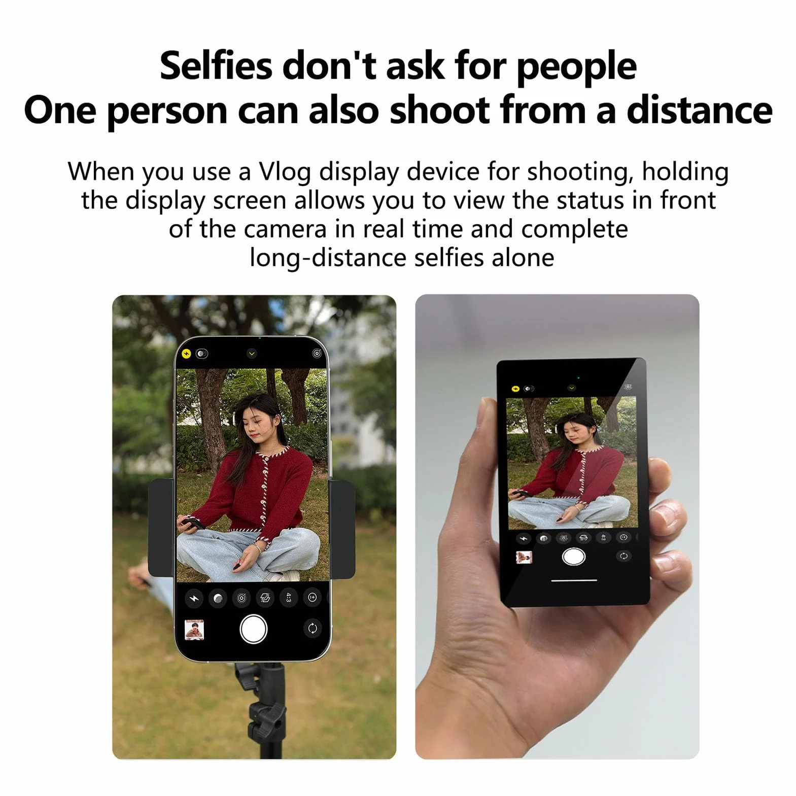 Fockety Telefon Magnetyczny Ekran Selfie Selfie, 4 -calowe 3 jasność Połączenie Bezprzewodowe Zdalne Sterowanie za pomocą Tylnego Ekranu Aparatu Telefonicznego do Selfie Vlog na żywo