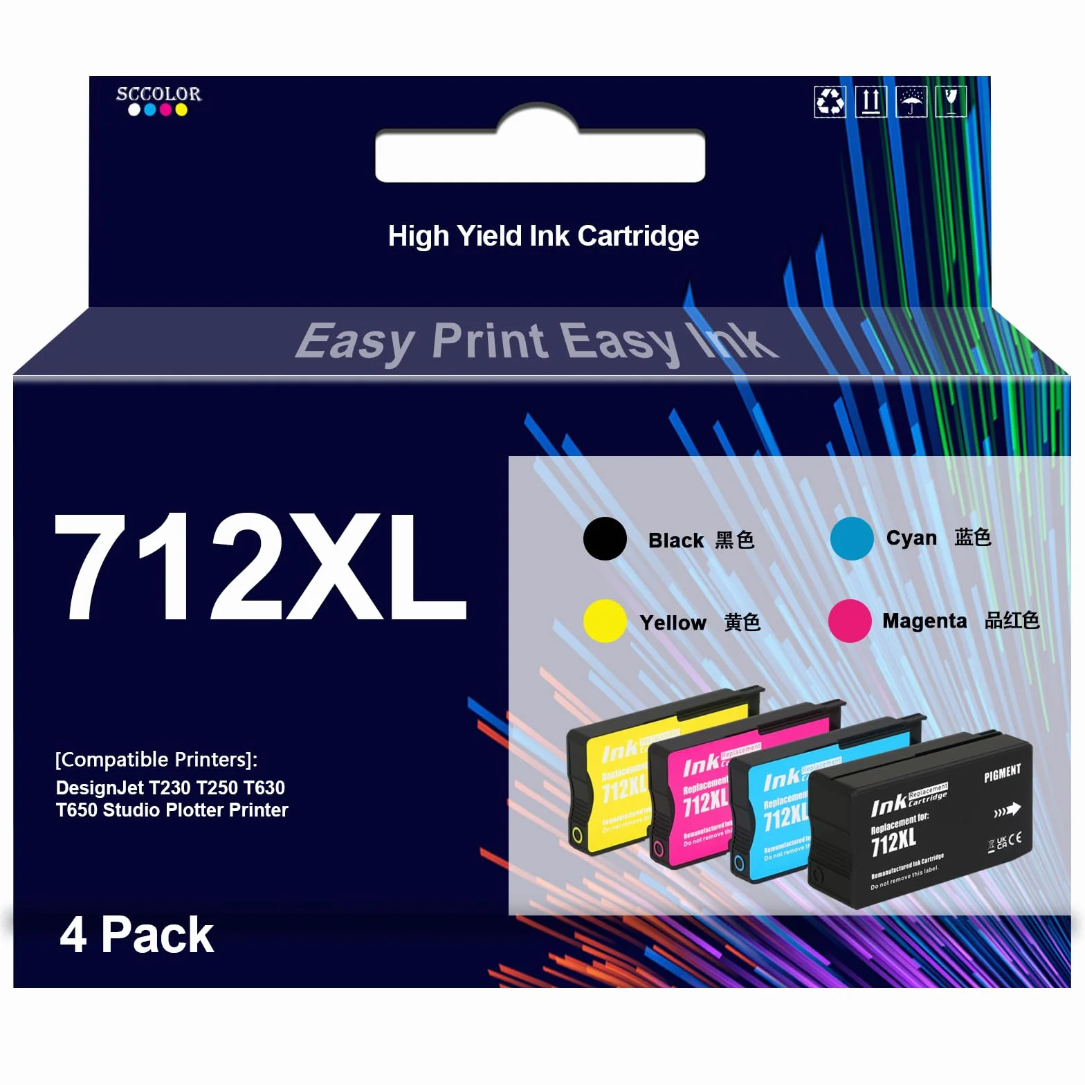 Regenerowane wkłady atramentowe HP 712 o wysokiej wydajności zamiennik do atramentu HP 712XL do HP do drukarek ploterów studyjnych DesignJet T120 T230 T250 T520 T630 T630 T650 T650