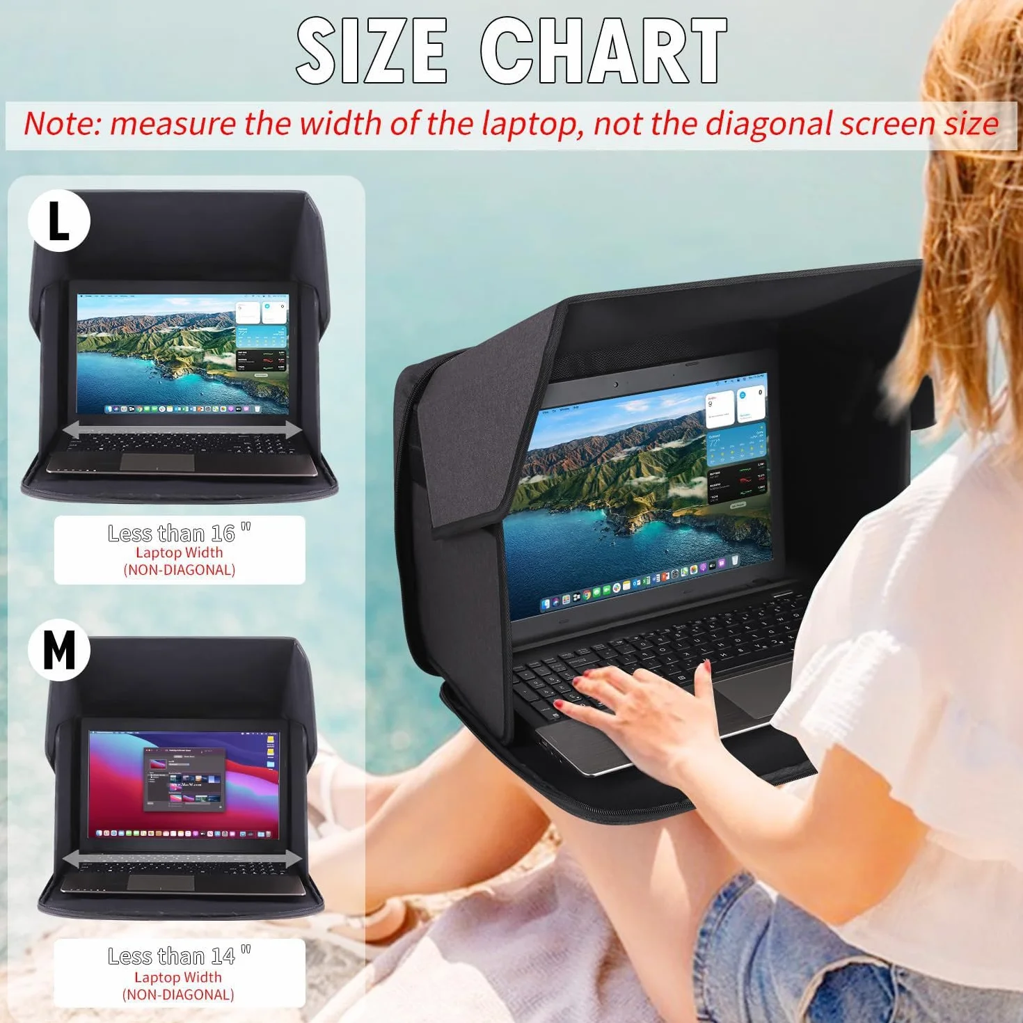 Osłona przeciwsłoneczna na laptopa 35.6 cm, składana osłona prywatności na laptopa, wielofunkcyjna torba na laptopa, blokuje światło słoneczne, do użytku na zewnątrz, podróży, biura, ciemnoszary