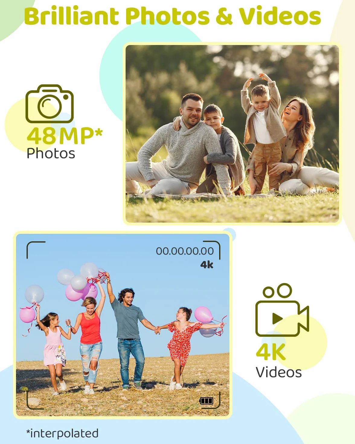 Rollei Compactline Pocket Aparat cyfrowy Przezroczysty zielony Aparat 4K 48 MP z podwójnym ekranem 18-krotny cyfrowy zoom kompaktowy aparat dla dzieci początkujących, aparat cyfrowy