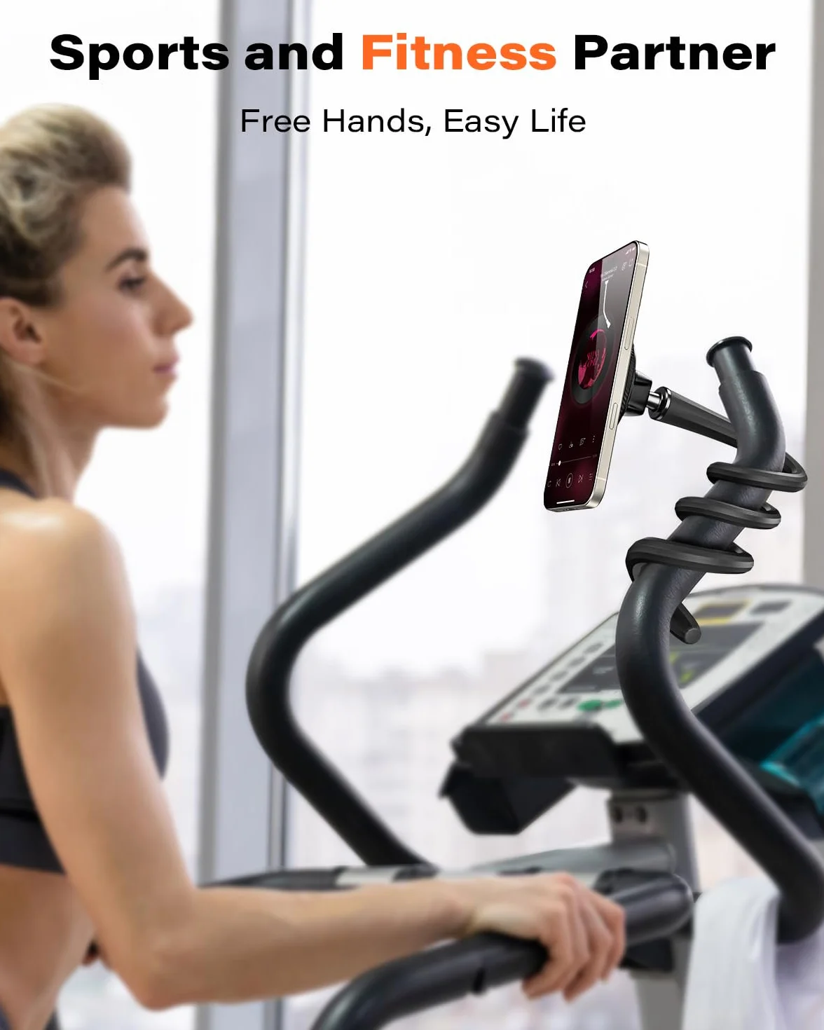 A2C elastyczny uchwyt na telefon z gęsią szyją do iPhone Mag safe, długie ramię magnetyczne uchwyt na telefon do bieżni Peloton, przenośny akcesor fitness do domu i siłowni dla smartfonów 4.0''-7.0''