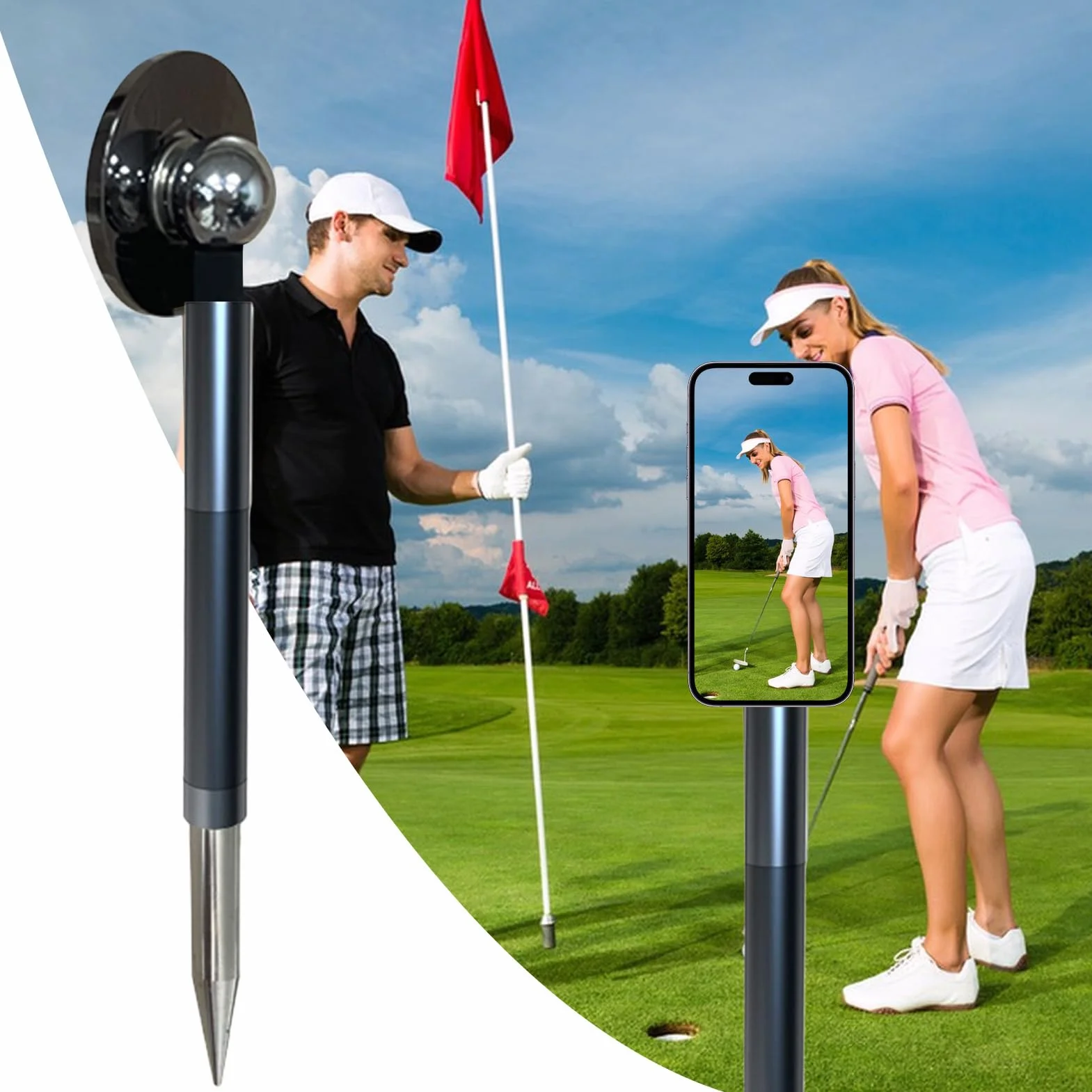 Selfie Stick Golfowy Przenośny stabilny stop analizator kamera telefon | Monopod golfowy selfie stick z kołkiem do ziemi Pomoc Treningowa Dla Vlogerów I Amatorów