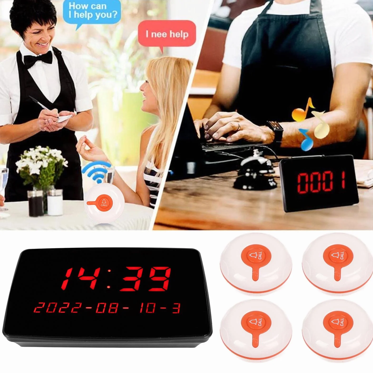 Bezprzewodowy system przywoławczy, system przywoławczy w kolejce do restauracji z 20 szt. wodoodpornych przycisków wywołania Bezprzewodowy system przywoławczy dla pizzerii, kościołów i sklepów samocho