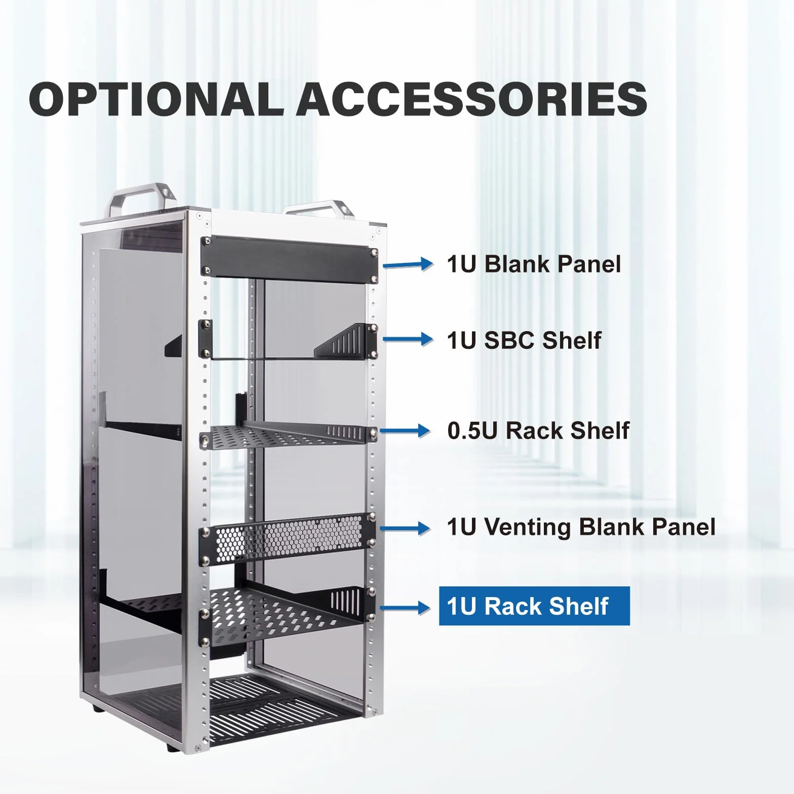 GeeekPi DeskPi RackMate T2 akcesoria 10-calowa półka 1U, głębokość 26 cm, regał serwerowy 1U, wentylowana taca wspornikowa do szafki sieciowej DeskPi Rackmate T2