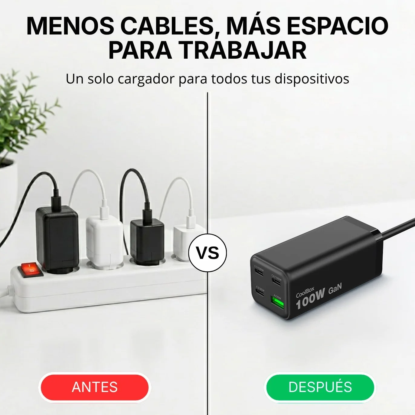 CoolBox Ładowarka 100 W USB C GAN, szybkie ładowanie 4 porty (3 porty USB-C + USB-A), Power Delivery PPS, kompatybilna z MacBookiem, iPadem, iPhone 17/16/15, Samsung Galaxy, Pixel i Steam Deck