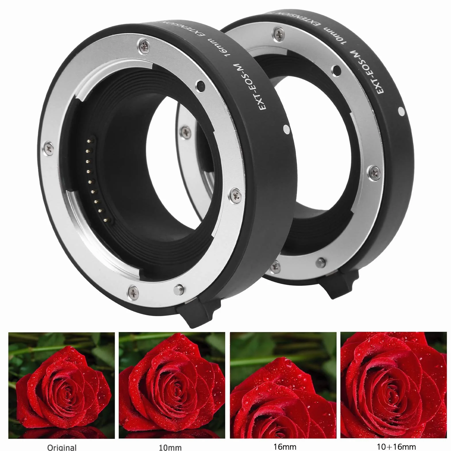 Zbliżenie Pierścień Pośredniczący Częściowe Makro Autofokus Rury Przedłużające 10mm 16mm do Aparatu EF-M Mocowanie Aparatu Fotografia Makro ze Stopu Aluminium ABS