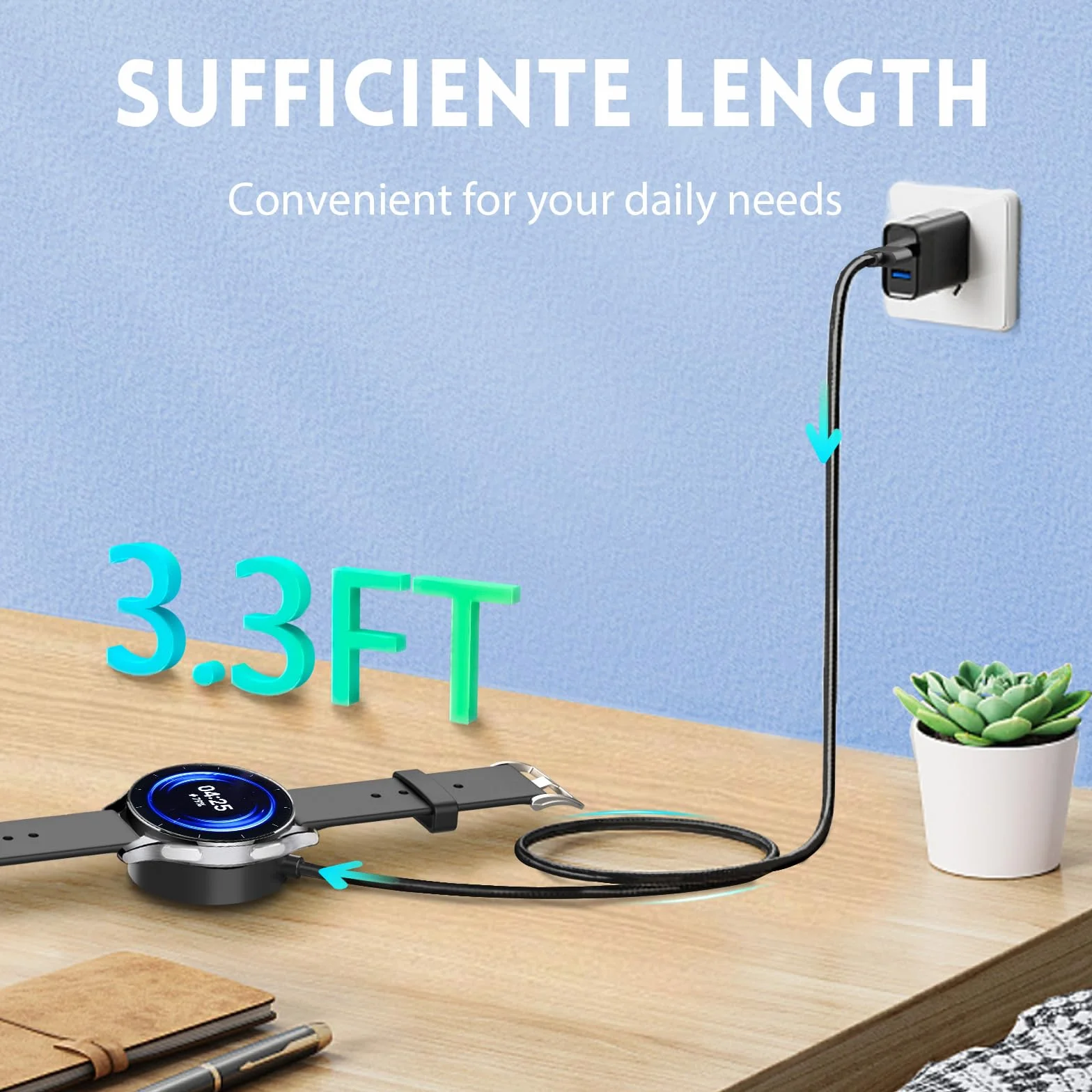 TiMOVO Charger Cable Compatible with Xiaomi Watch S3/H1/S2/S4, 3.3ft/100cm Magnetic USB-C Charging Dock, Black