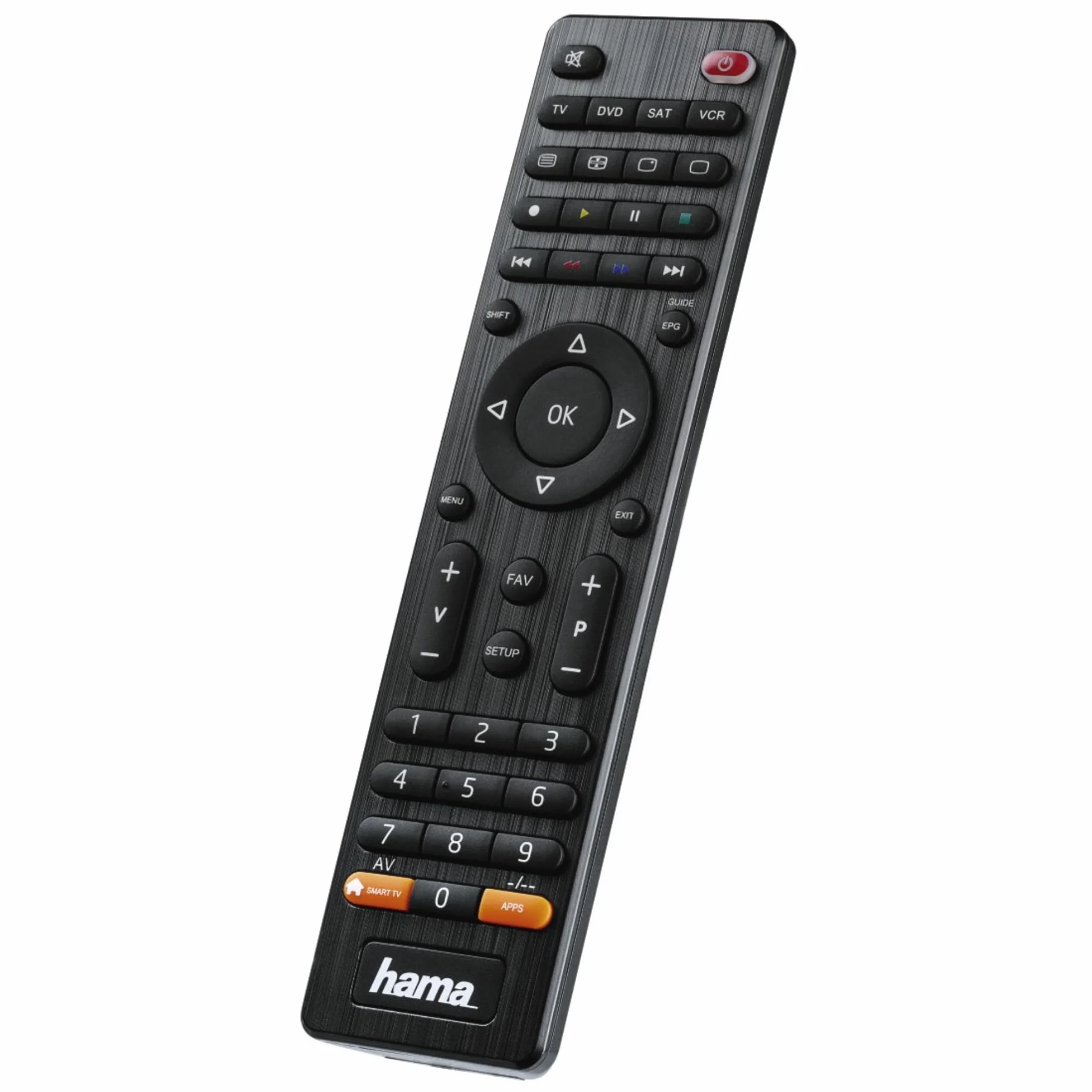 Hama Uniwersalny pilot 4w1 (zakres 10m, zdalne sterowanie 4 urządzeniami, do telewizora, do TV, 2 baterie AA, 17.5x4.5x2 cm) czarny