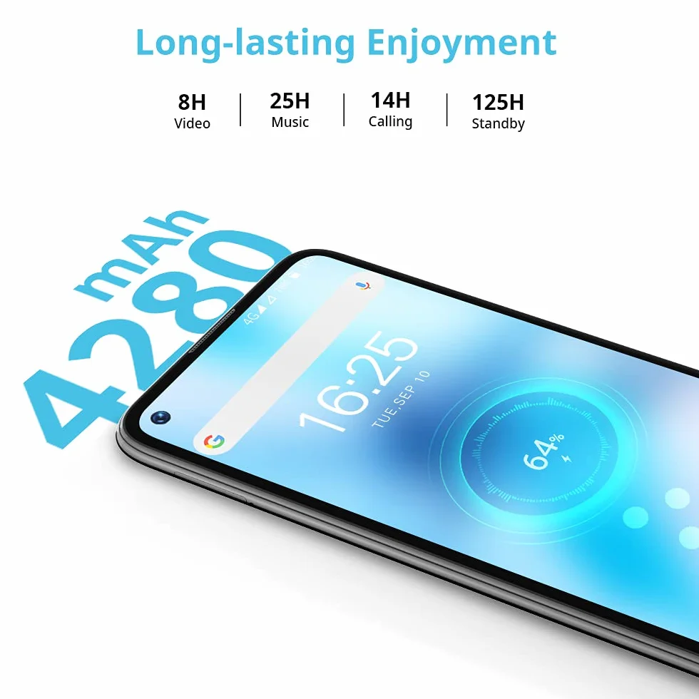 Blackview A90 Android 11 smartfon, Helio P60 Octa-Core, 4GB RAM 128GB Możliwość rozbudowy, 6.39-calowy wyświetlacz w komórce, 12MP + 8MP AI kamera tylna, bateria 4280mAh, NFC, 4G LTE Dual SIM - czarny