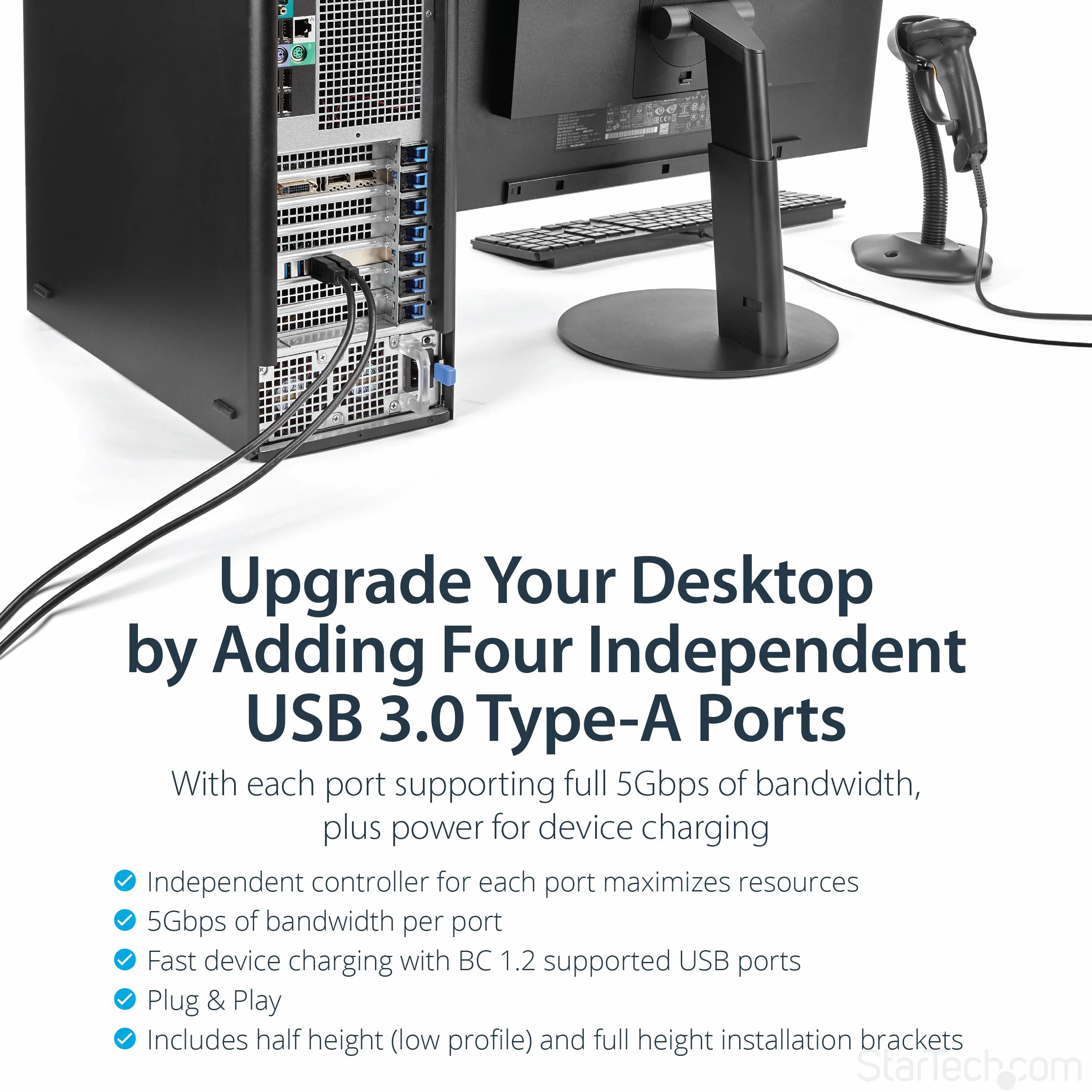 StarTech.com 4-portowa karta USB 3.0 PCIe z 4 dedykowanymi kanałami 5 Gb/s (USB 3.2 Gen 1) - UASP - SATA / LP4 Power - karta adaptera PCI Express (PEXUSB3S44V)