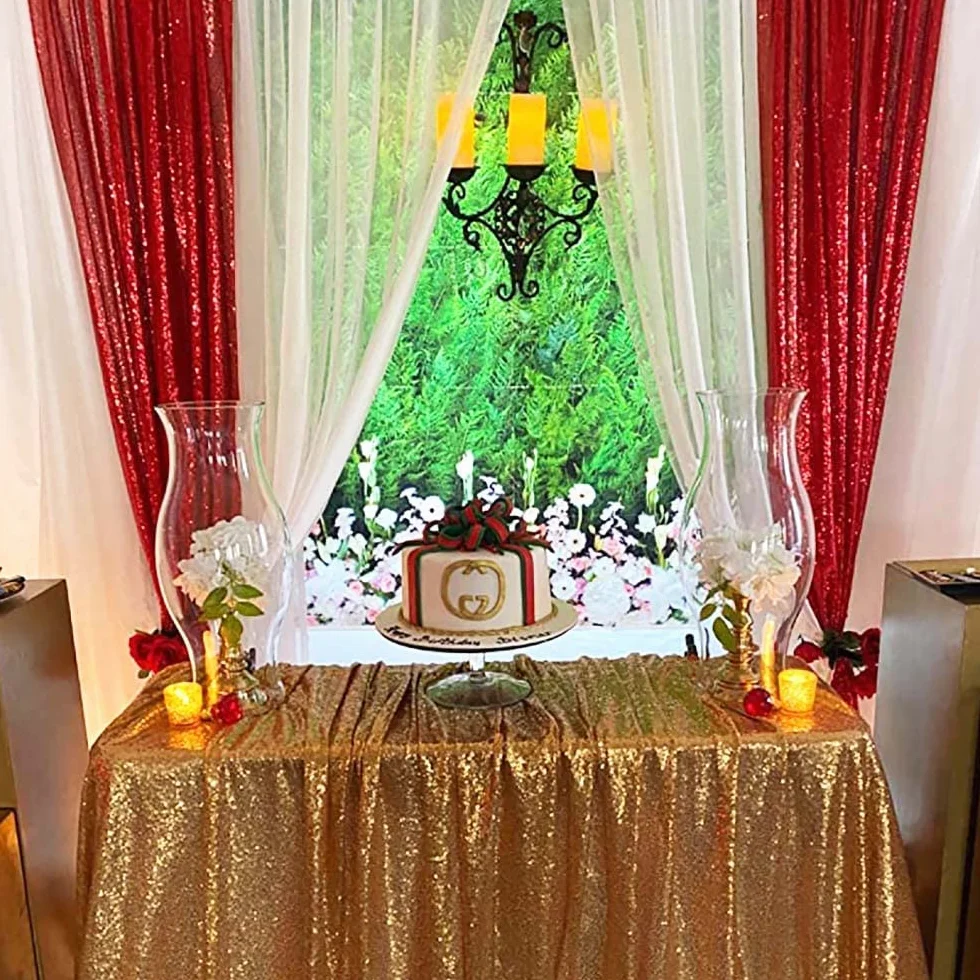 Czerwone cekinowe tło zasłony 2 panele 62 x 203 cm brokatowe czerwone zasłony błyszczące tło fotograficzne przyjęcie ślub baby shower zasłona błyszczące tło fotograficzne