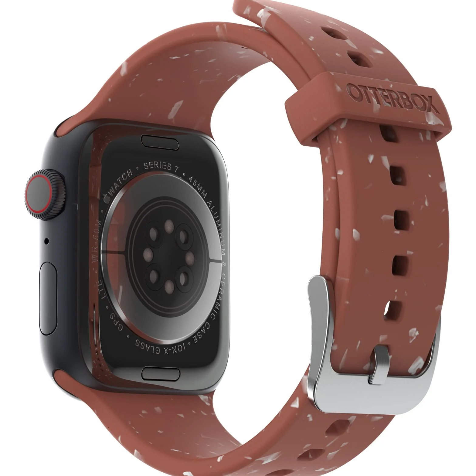 OtterBox Terrus pasek do zegarka Apple Watch 44/45/46mm, wytrzymały pasek z miękkiego silikonu do zegarka Apple Watch, z żywymi plamkami wykonanymi z materiału pochodzącego z recyklingu, Czerwone
