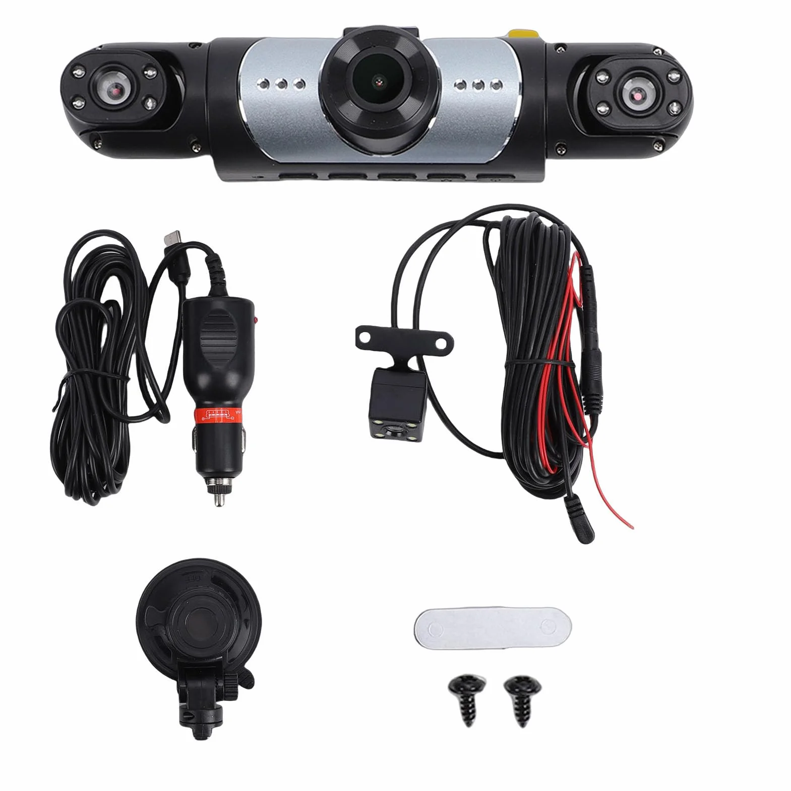 banapoy 1080P 4-kanałowy Rejestrator Jazdy Przód tył Lewo Prawo, z Zapętlonym Nagrywaniem, 3,16-calowy Ekran, Noktowizja, Max 128 GB, Obsługuje aplikację mobilną Przez WiFi