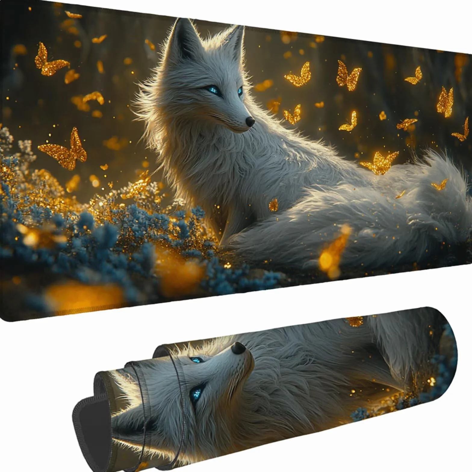 Gamingowa podkładka pod mysz 1200 x 600 x 3 mm, XXL, wodoszczelna, odporna na ścieranie, z przyszytymi krawędziami, podkładka na biurko, poprawia prędkość i precyzję pod laptopa, komputer, wzór lisa