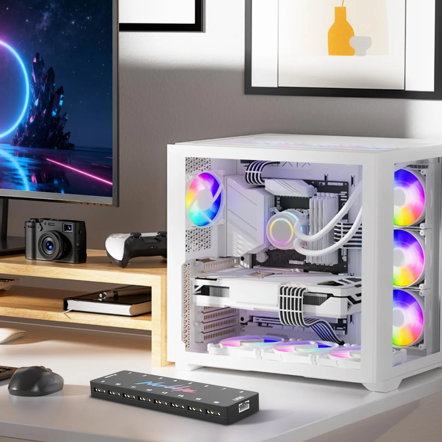 Iesooy Nollie 16 ARGB kontroler koncentrator wentylatora 5 V 3-pinowy 16-portowy interfejs ARGB obsługa sygnału RGB OpenRGB