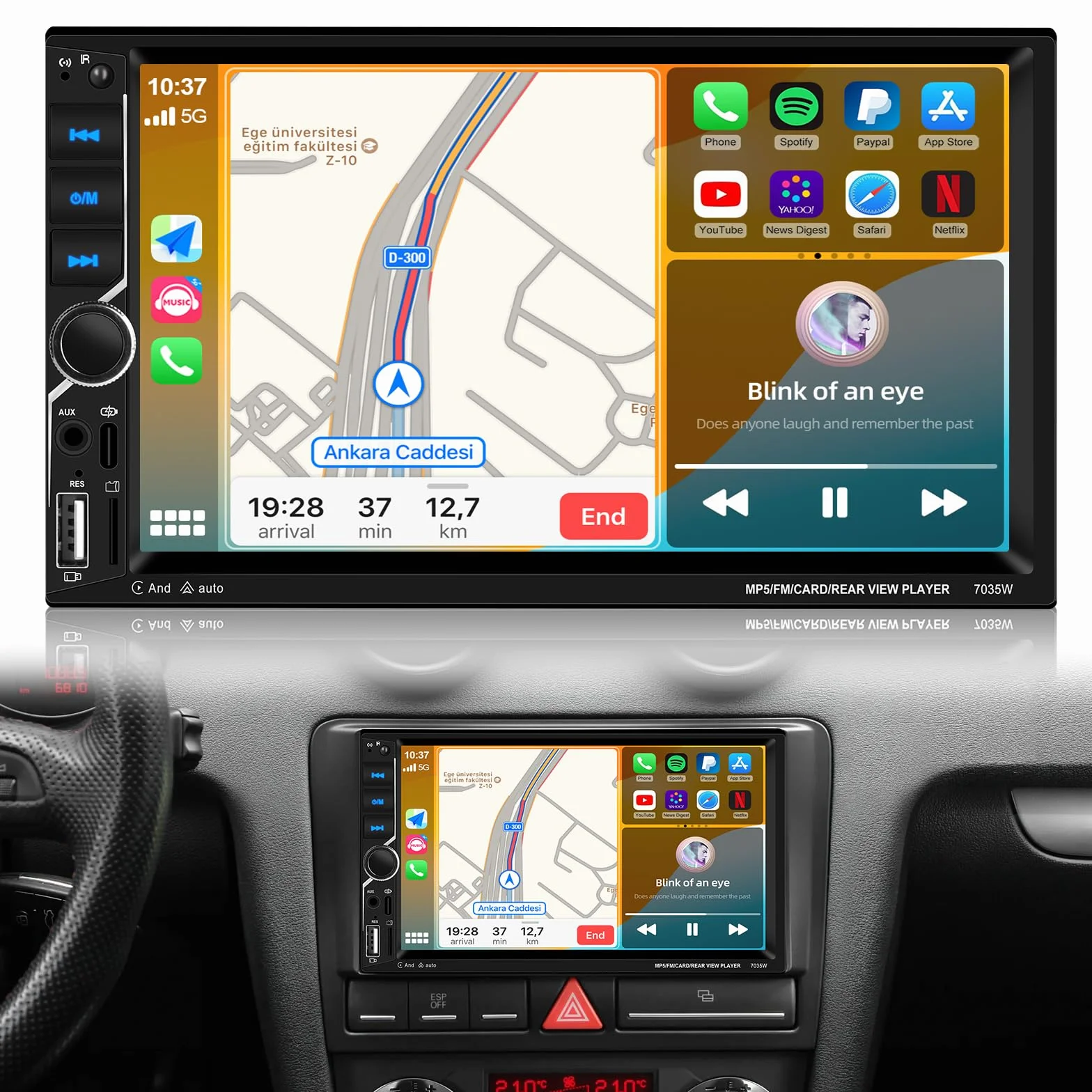 NHOPEEW Radio samochodowe 2 DIN z CarPlay i Android Auto – 7-calowe radio z ekranem dotykowym – Mirror Link, FM, sterowanie kierownicą, USB, AUX + kamera cofania AHD