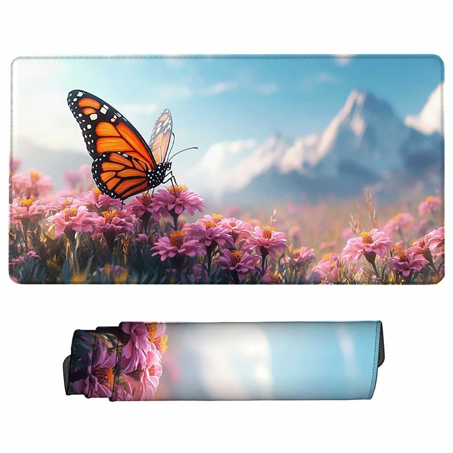 Podkładka na biurko, duża, 1500 x 800 x 3 mm, motyl, gamingowa podkładka pod mysz, górskie biurko z przeszytymi krawędziami 3 mm, antypoślizgowa gumowa podstawa, podkładka pod mysz, dekoracja biurka