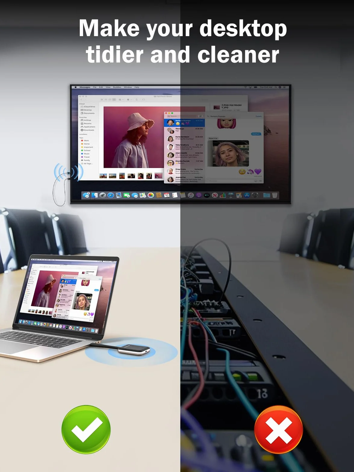 USB C Przewodowy Nadajnik i Odbiornik HDMI, Lemorele 50M 5G USB-C HDMI Funk USBC dla Mac-Book/Laptop/iPhone 15/Kamera do Monitora, Projektora, TV