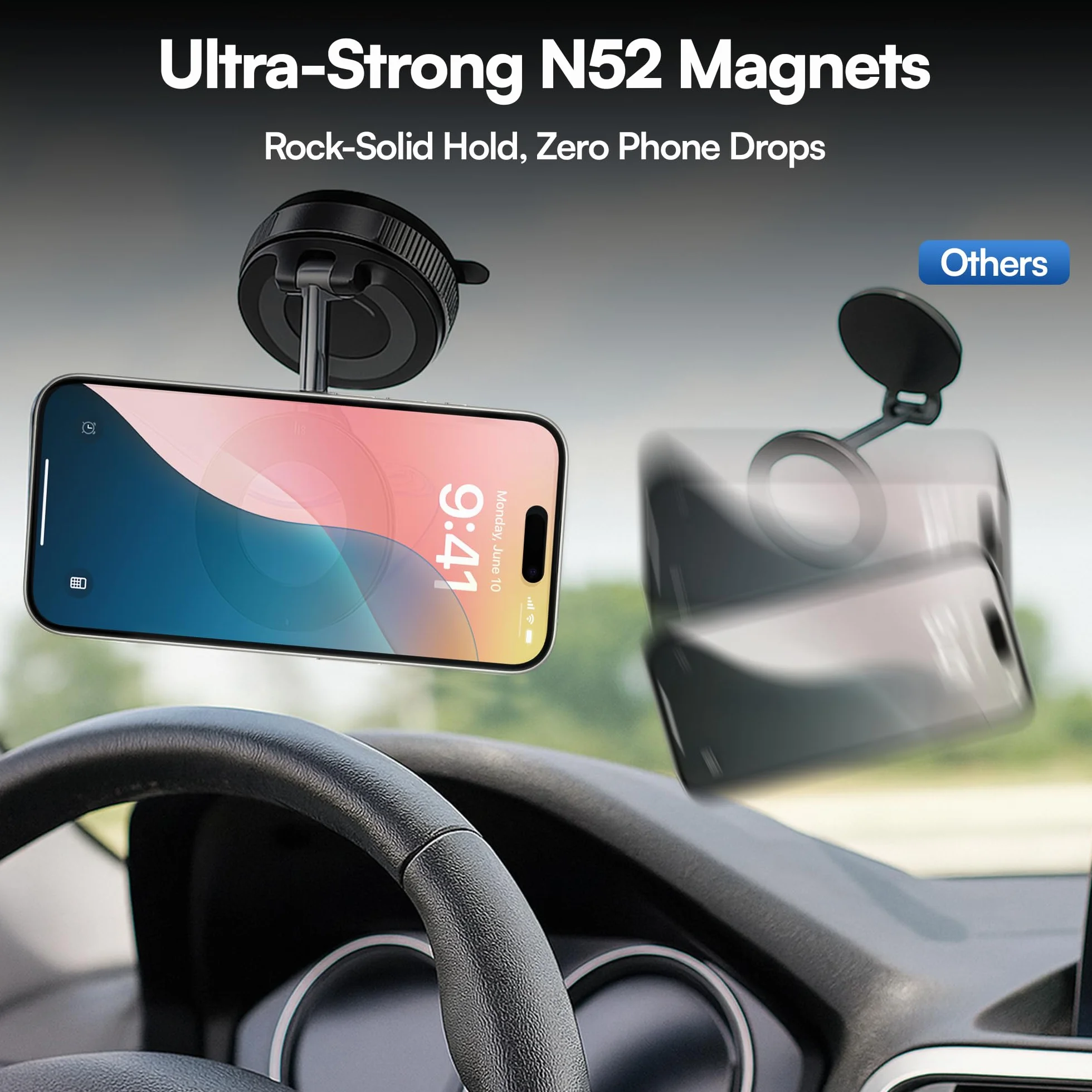 2026 zaktualizowany model magnetyczny uchwyt samochodowy na telefon - mocny uchwyt samochodowy z przyssawką do iPhone'a i Androida, obracana o 360° deska rozdzielcza i stojak na telefon na przednią