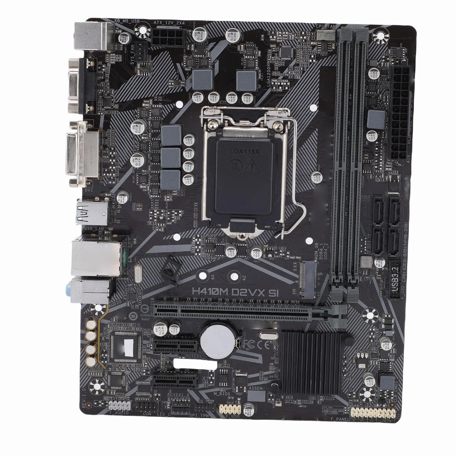 Asixxsix Płyta Główna Komputera H410M S2 M ATX, Płyta Główna Komputera PC z PCI E 3 0, Wyjście VGA DVI, 2 Gniazda DDR4 DIMM Pasujące do Procesorów CPU LGA 1200 10. Generacji