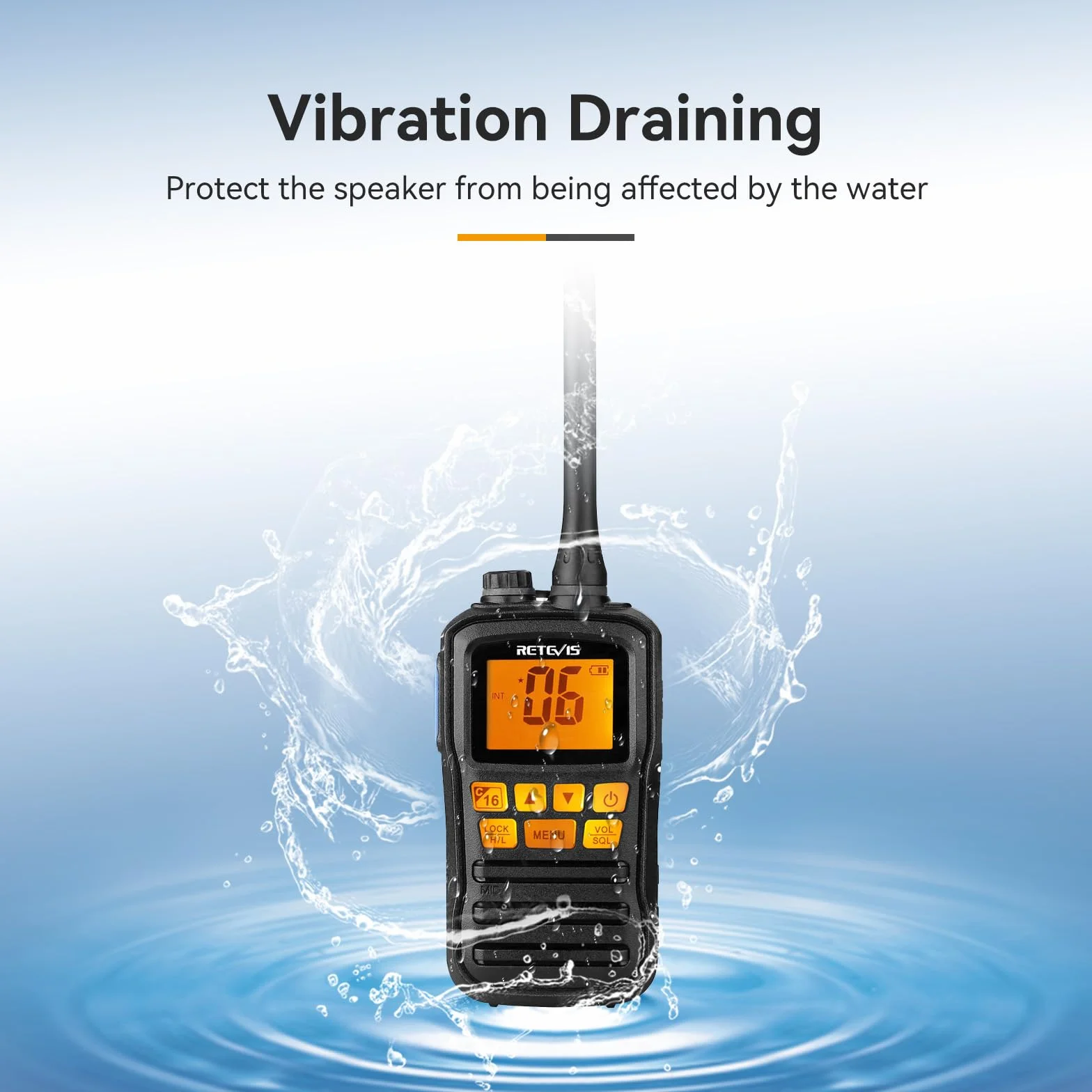 Retevis RM01 VHF Marine Radio, Wodoodporne Walkie-Talkie IP67, Wibracje, Pływający, Akumulator, Przenośne Radio ze Słuchawką do Kajakarstwa, Wędkarstwa, Pływania (Czarny, 1 Szt)