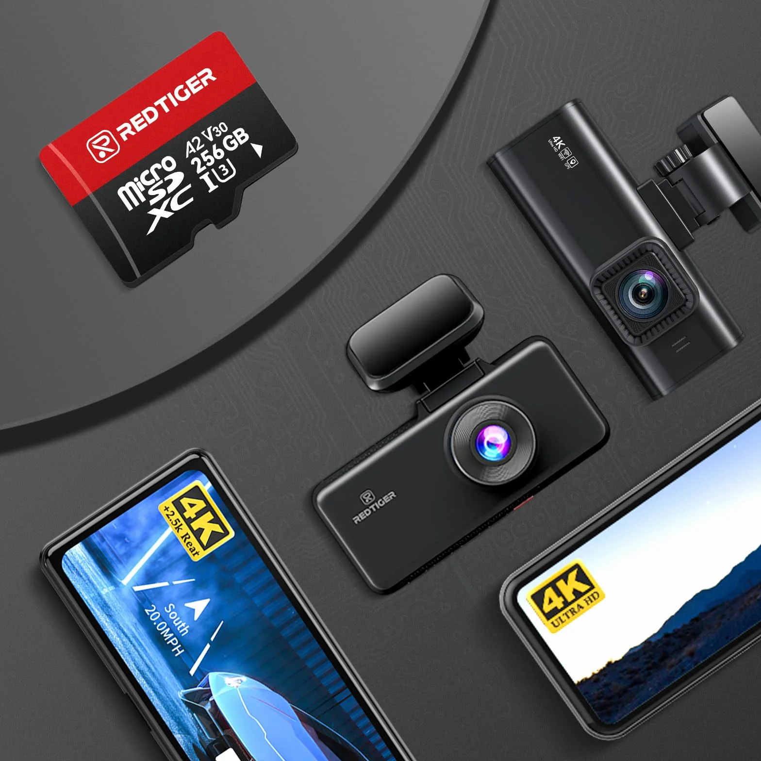 REDTIGER Karta Micro SD High Speed 256 GB z adapterem, microSDXC UHS-I klasa 10, U3, V30 A1, uchwyt do kamery pokładowej i nagrywanie wideo 4K