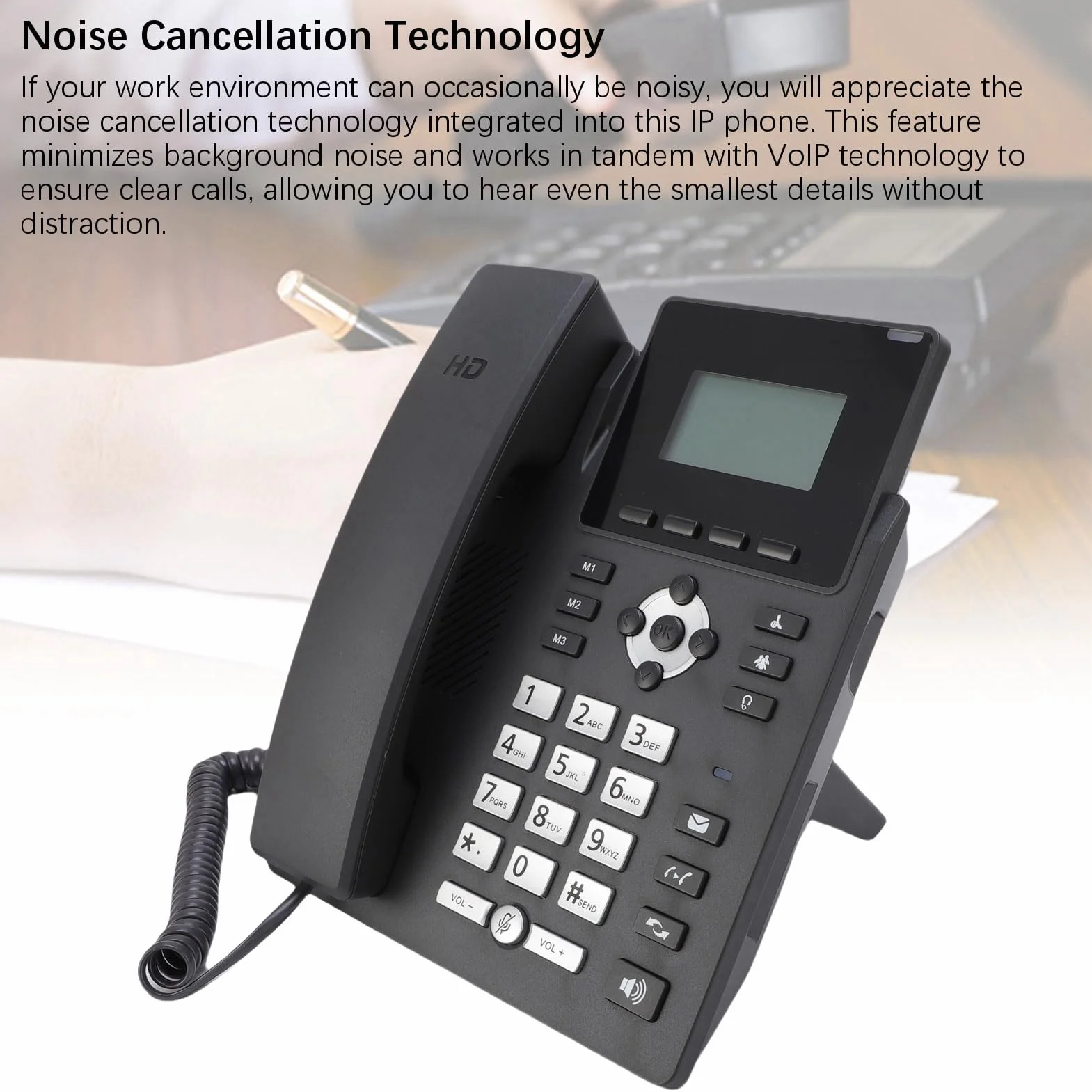 Biznesowy Telefon IP z 2 Liniami, Podwójny System VoIP Gigabit Ethernet, Urządzenie do Komunikacji Audio z redukcją Szumów, Zasilanie PoE i Kolorowy Wyświetlacz LCD o Przekątnej 2,4 Cala,