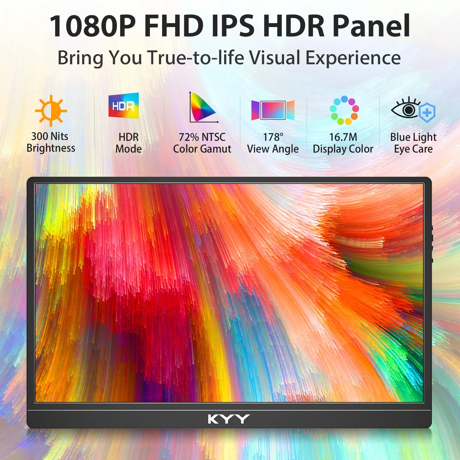 KYY 15,6-calowy przenośny monitor FHD 1080P USB-C HDMI do laptopa z inteligentną torbą i dwoma głośnikami, zewnętrzny ekran HDR do komputera, monitor do gier w podróży