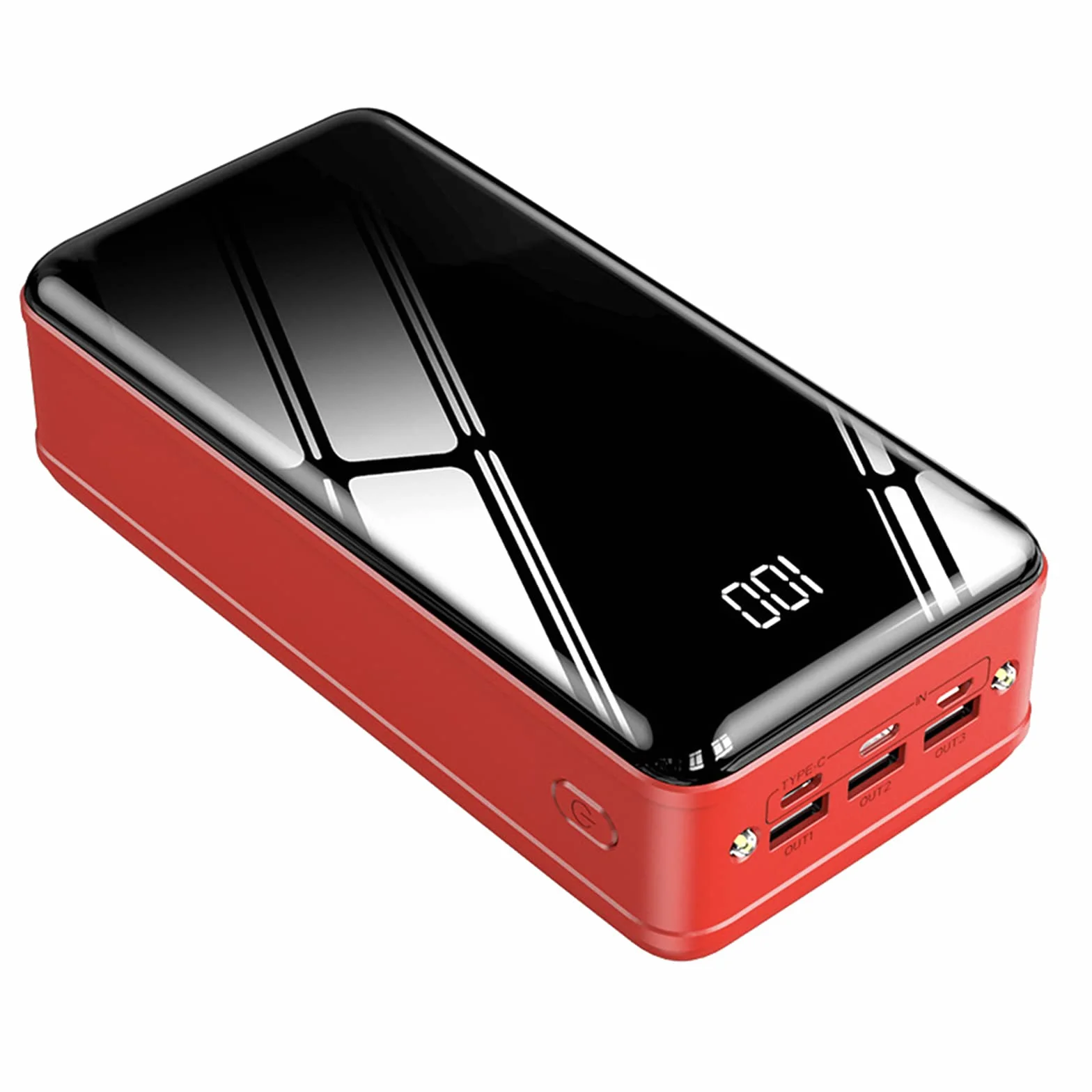 Powerbank, przenośna ładowarka 10 0000 mAh z wyjściami i wejściami, szybka ładowarka do iPhone'a z latarką, zewnętrzny akumulator USB-C o bardzo dużej pojemności (rozmiar: czerwony, kolor:40000